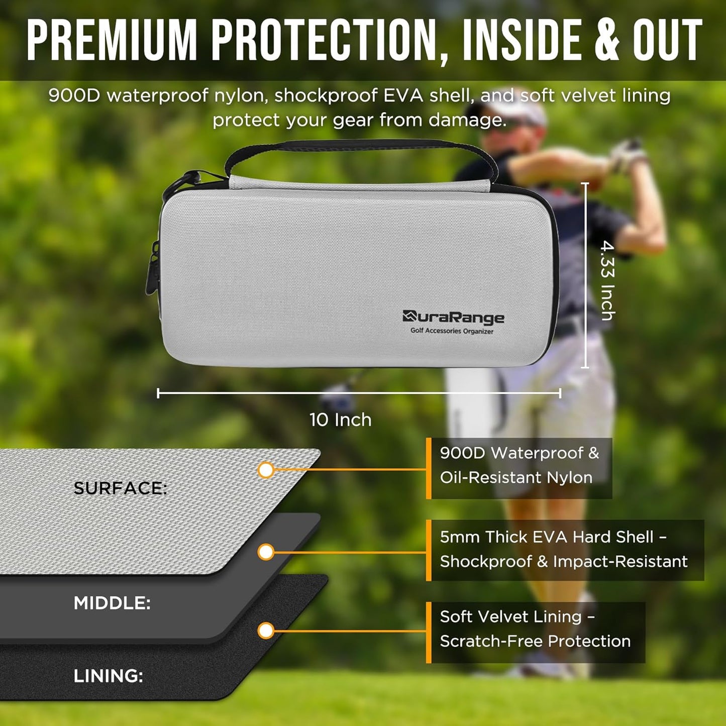 Golf Glove Holder Case with Glove Shaper - Portable Golf Accessories Organizer for Men & Women - Waterproof 900D Nylon, Large Capacity for Balls, Tees, Markers - Ideal Gift