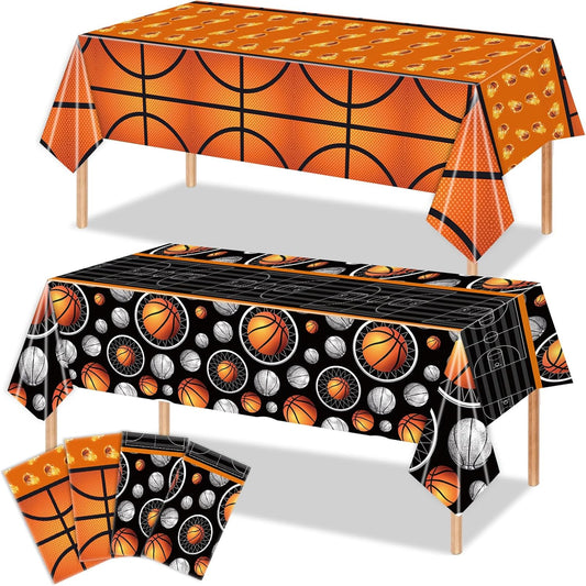 4 Pcs Basketball Plastic Tablecloth 54 x 108 Inch Basketball Party Disposable Table Cover Sport Pattern Party Supplies Plastic Sport Theme Table Cover Rectangle Grass Decoration