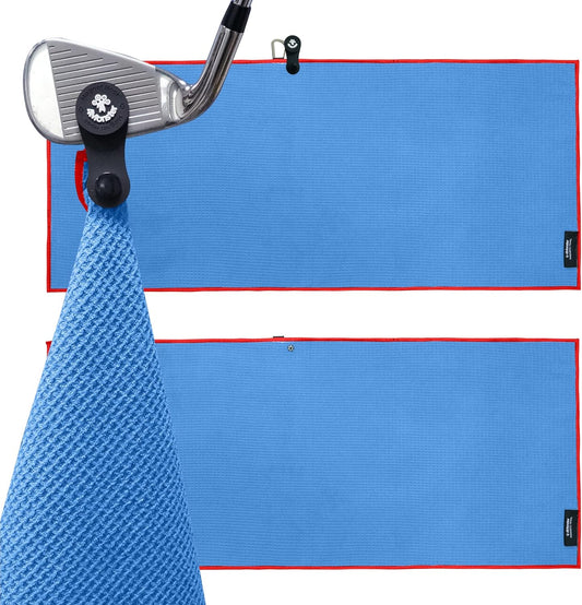 4Monster Golf Towels 2-Pack with Detachable Magnet and Portable Pouch, Quick-Dry Microfiber Golf Towel Set for Golf Bags,Custom Towel Gifts for Men or Women (2, Blue)