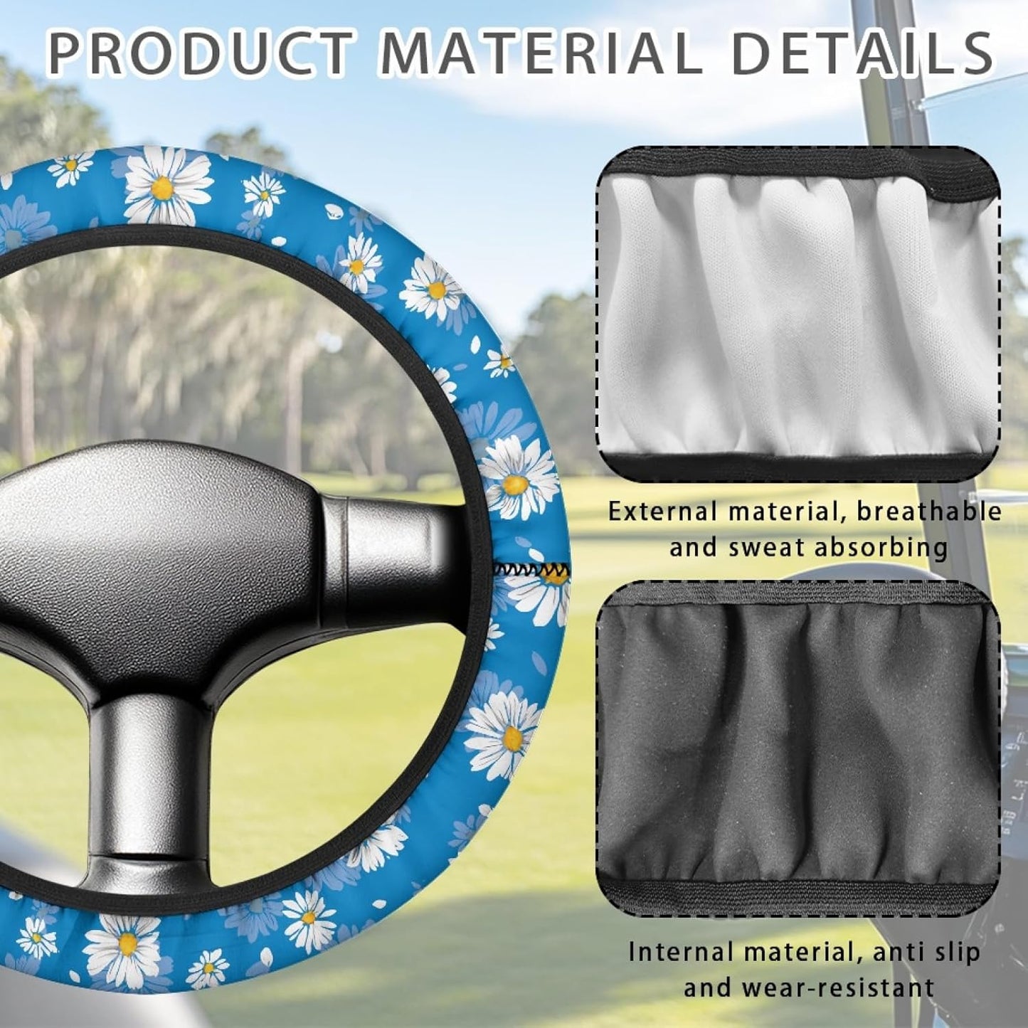 Daisy Golf Cart Steering Wheel Covers Blue Golf Cart Steering Wheel Cover Soft Boat Steering Wheel Cover Keep Cool in The Heat
