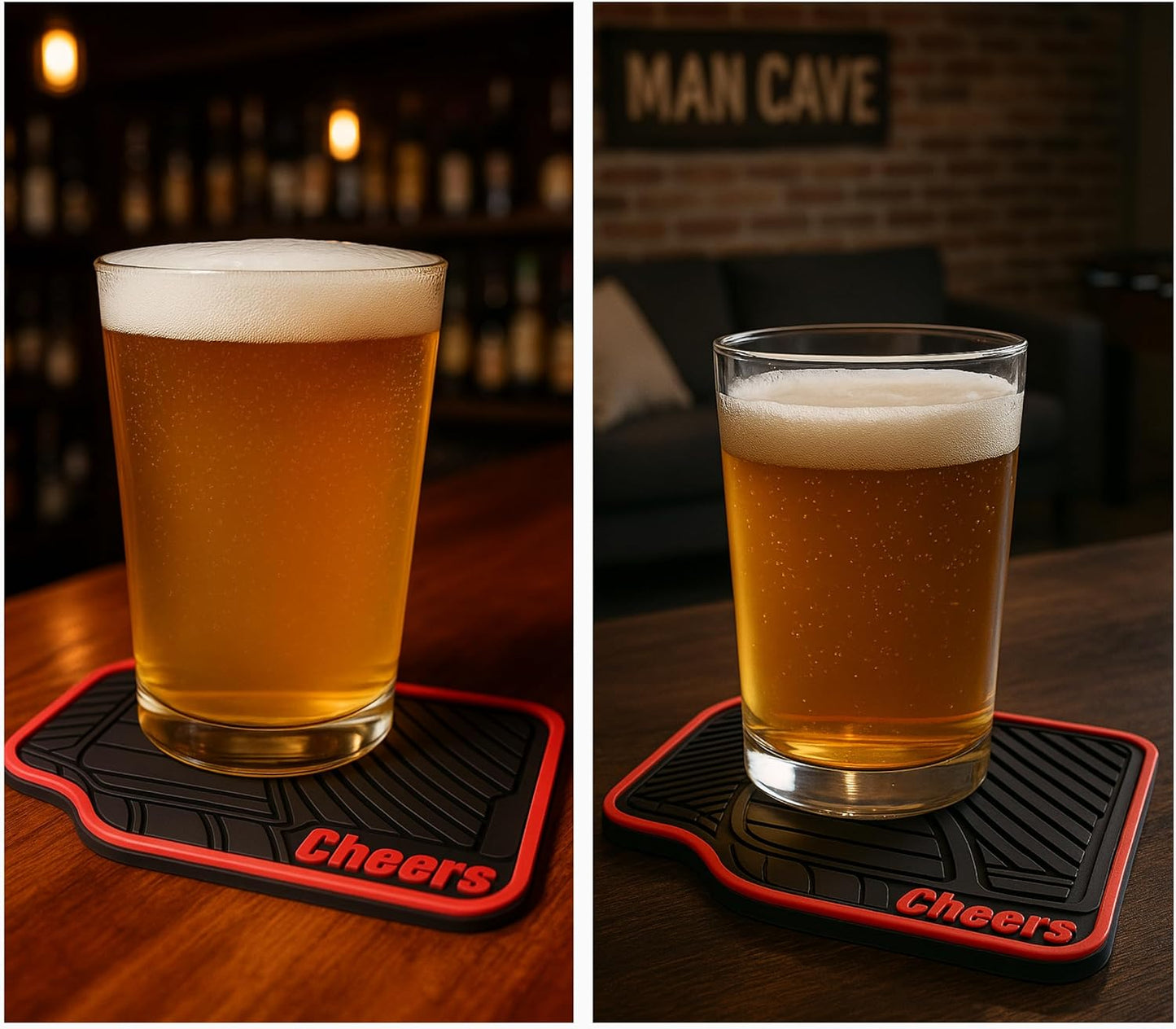 Cheers Mat Car Coasters Red Style 6x4in Cheers Sign for Bar Accessories and Tiki Decorations Outdoor Coasters Tiki Bar Sign and Coffee Decor Silicone Coaster for Drinks Mechanic Gifts for Car Guys