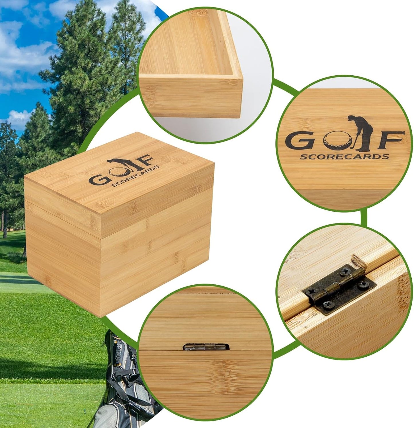 Golf Scorecard Collection Box, Golf Storage Box With 5 Wooden Dividers Holds Scorecards, Photos, Keepsakes, Yardage Books, Golf Scorecard Holder Keeper Accessories to Organize and Display