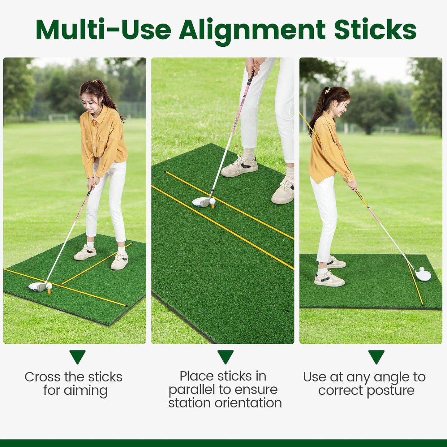 Tangkula Golf Hitting Mat, Artificial Turf Mat for Indoor/Outdoor Golf Practice Includes 2 Rubber Tees & 2 Alignment Sticks, Golf Training Mat for Home Backyard Garage
