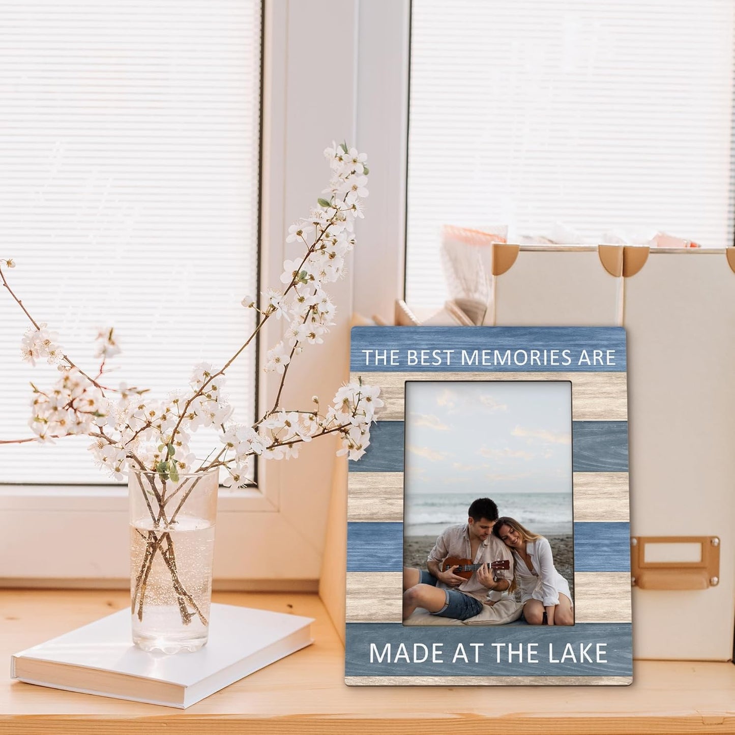 Lake House Gifts Picture Frame 5x7, LakeHouse Decor Photo Frame, Birthday Gifts for LakeLover Women Men, The Best Memories are Made at the Lake Wooden Picture Photo Frames for Desk Home Room Decor