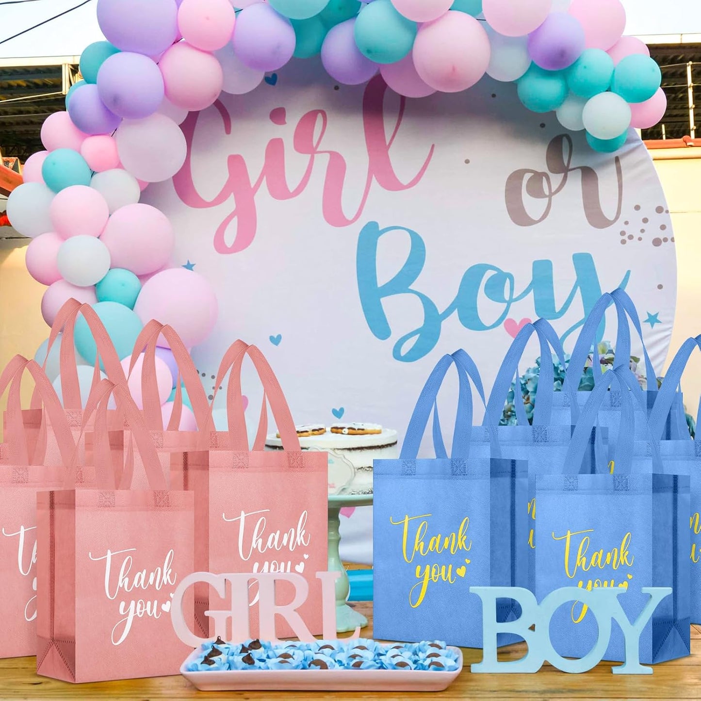 Sweetude 30 Pcs Thank You Gift Bags with Handles Bulk Reusable Goodie Bag Non Woven Foldable Handbag for Graduation Wedding Bridesmaid Gifts(10 x 8 x 4 Inch,Sky Blue)