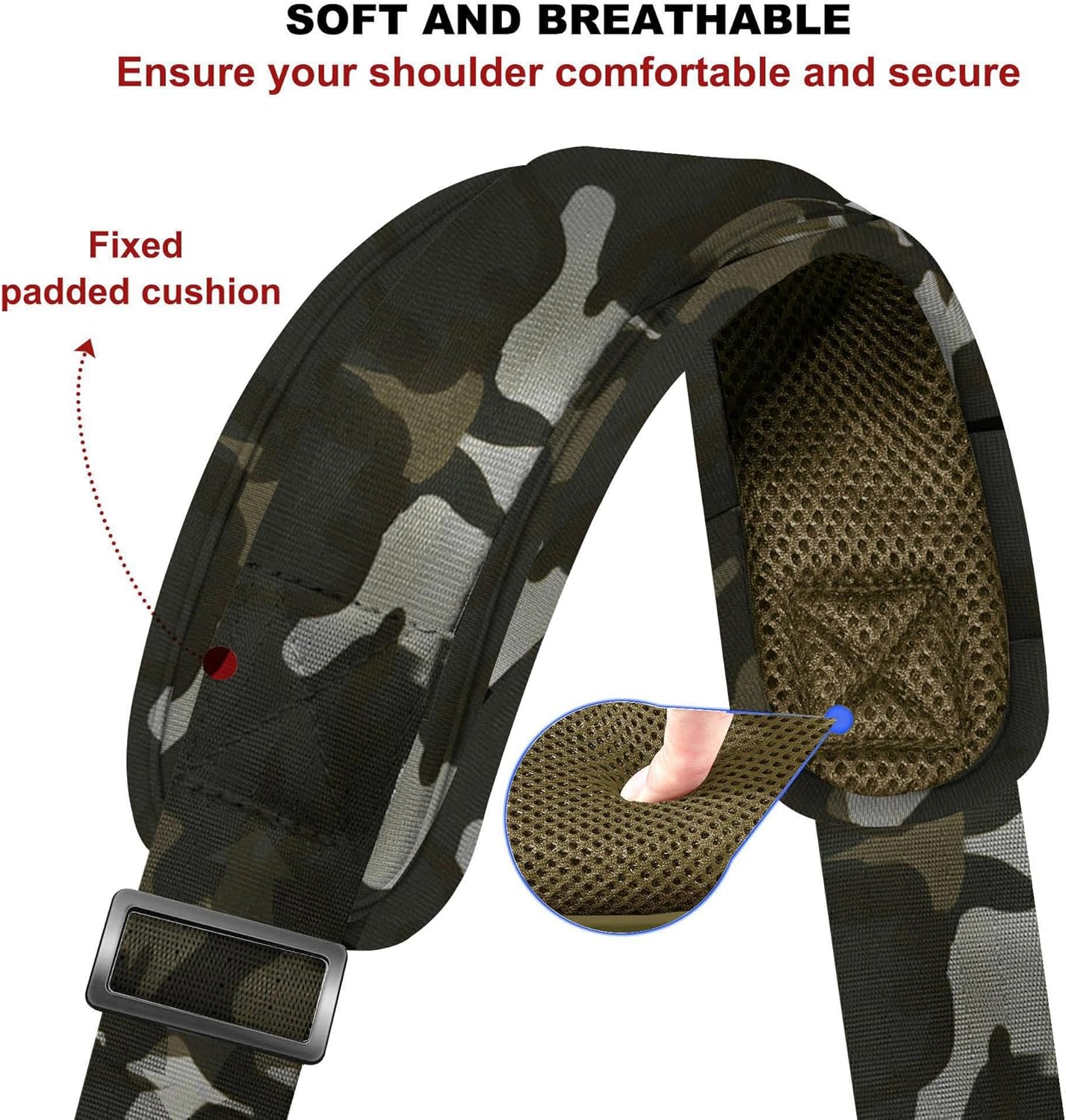 ZINZ 79.5" Universal Strap with Ultra-Thick Fixed Breathable Pad - Adjustable Heavy-Duty Shoulder Strap for Laptop, Crossbody, Luggage, Gym, Camera Bag and More,Camouflage Green