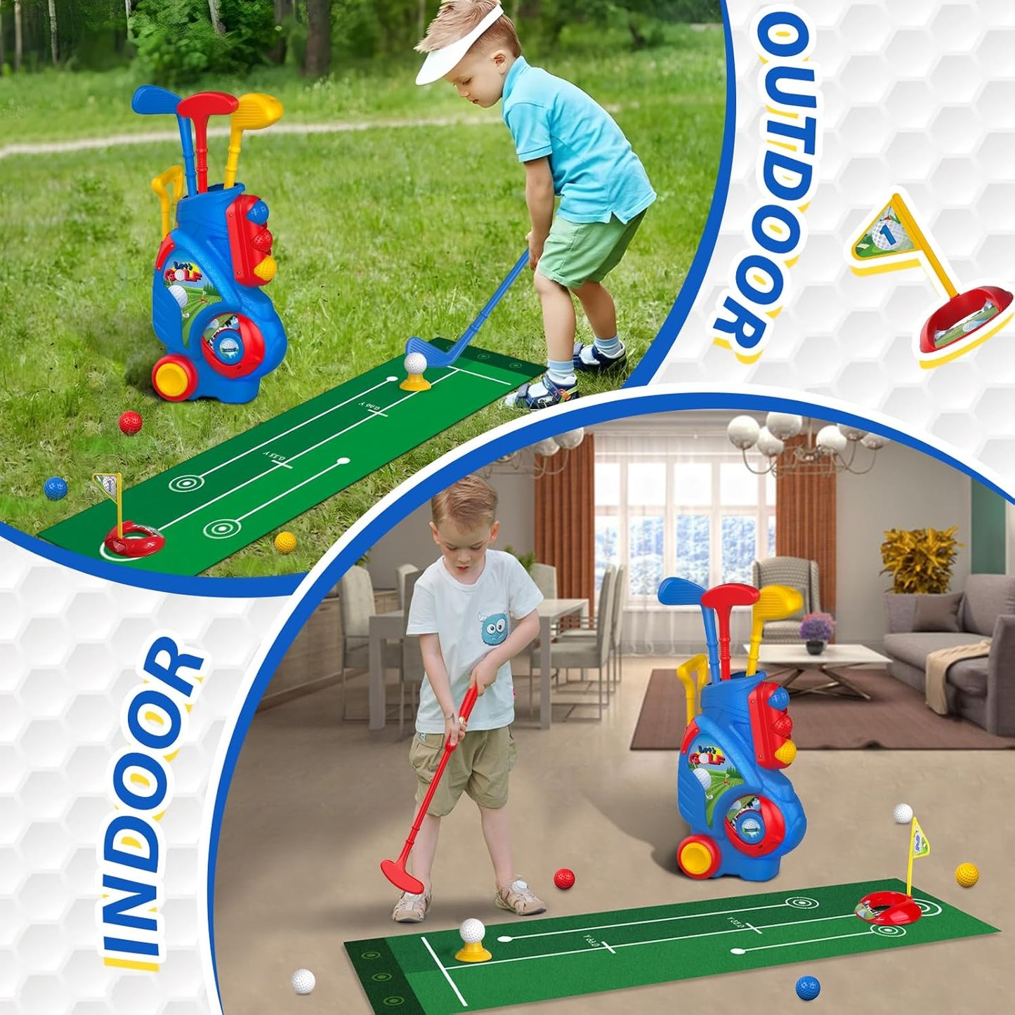 Liberry Toddler Golf Set for 2 3 4 Years Old Boys Girls, Upgraded Kids Golf Clubs Set with Cart, Putting Mat, Outdoor Indoor Sports Toy Birthday, Blue
