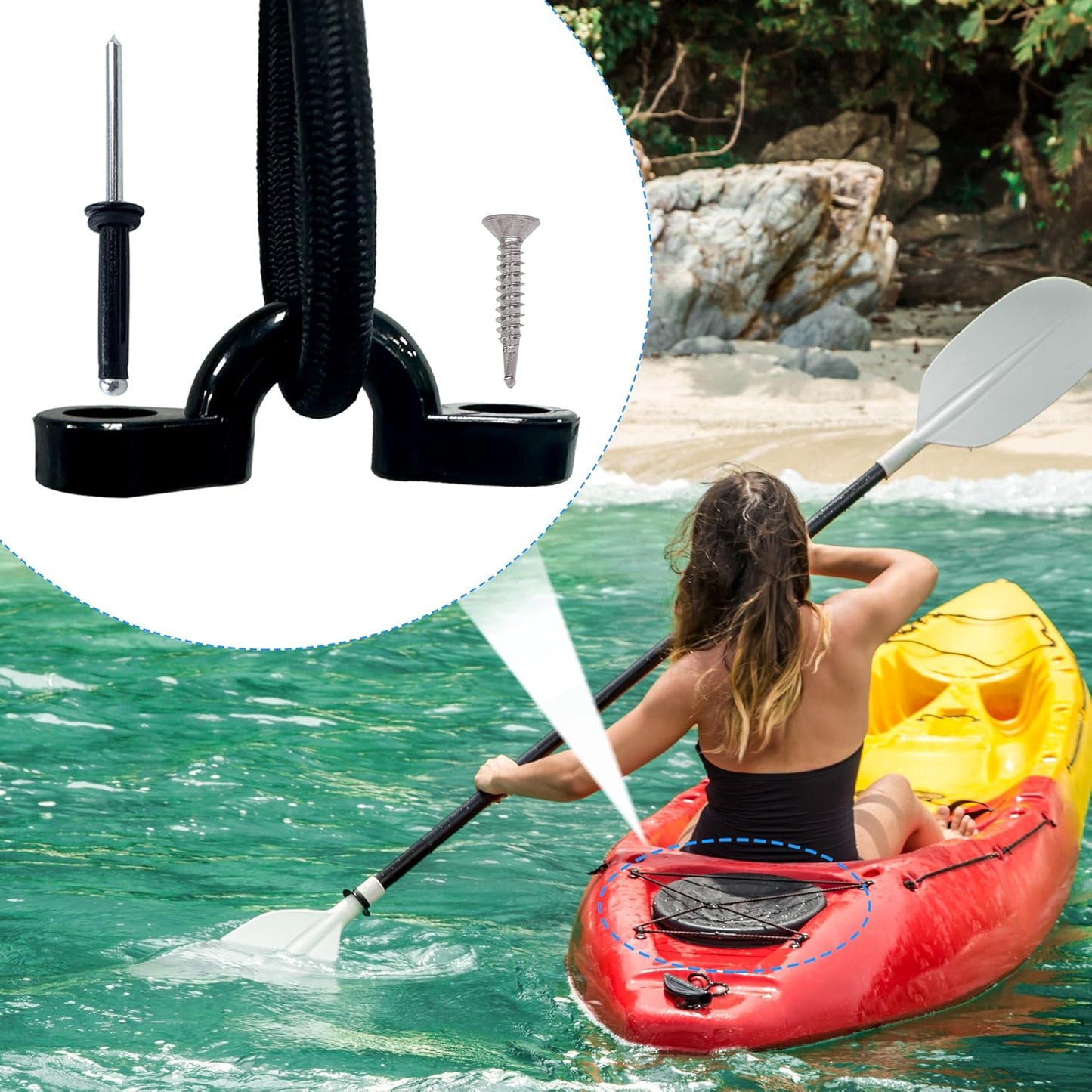 Kayak Pad Eyes/Kayak Handle,Pad Eye with Rivets; Kayak Handle with Accessories, Suitable for Multi-Brand Boats, Canoe Accessories, Luggage, Tether Cleats, etc