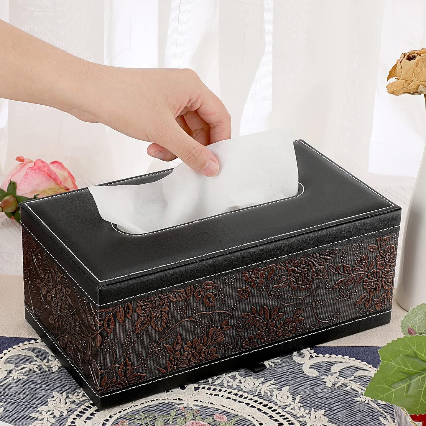 Sumnacon Tissue Box Cover Rectangule Leather Tissue Box with Magnetic Bottom,Stylish PU Tissue Box Holder for Bathroom Toilet Bedroom Living Room Desk Table Office Car