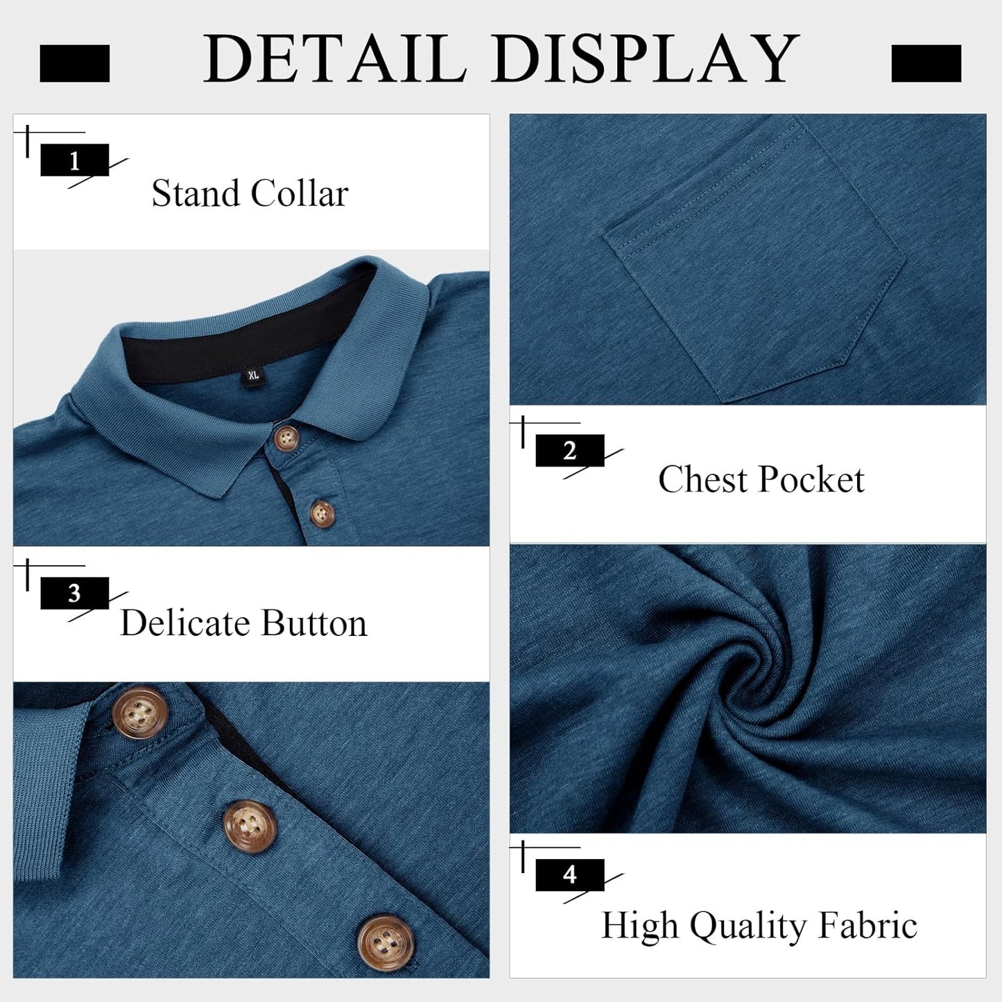 Mens Long Sleeve Polo Shirts Casual Moisture Wicking Golf Polo Shirts with Pocket