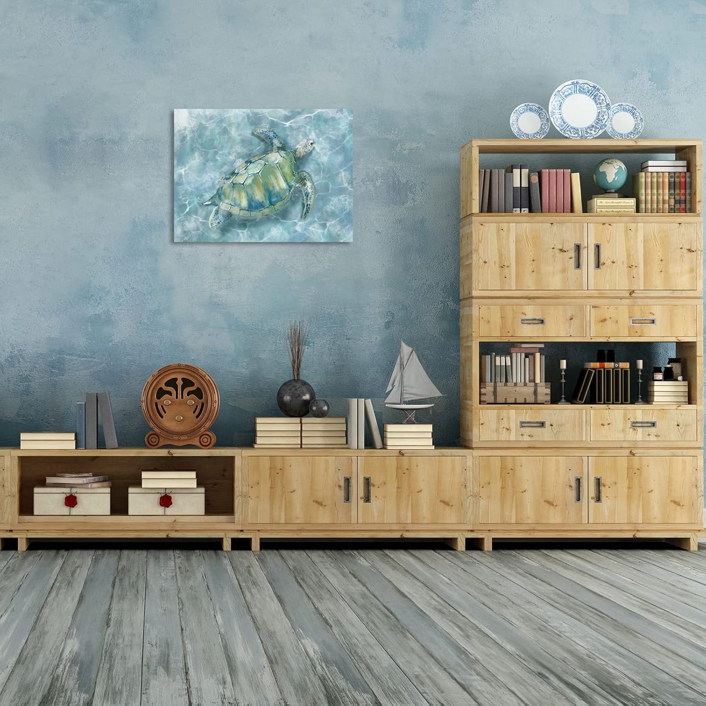 YJYart Canvas Wall Art for Bedroom Sea Turtle Wall Decor Pictures for Wall Blue Artwork Pictures Green Turtle Wall Decorations for Bathroom Bedroom Home Office 24 x 36 inches