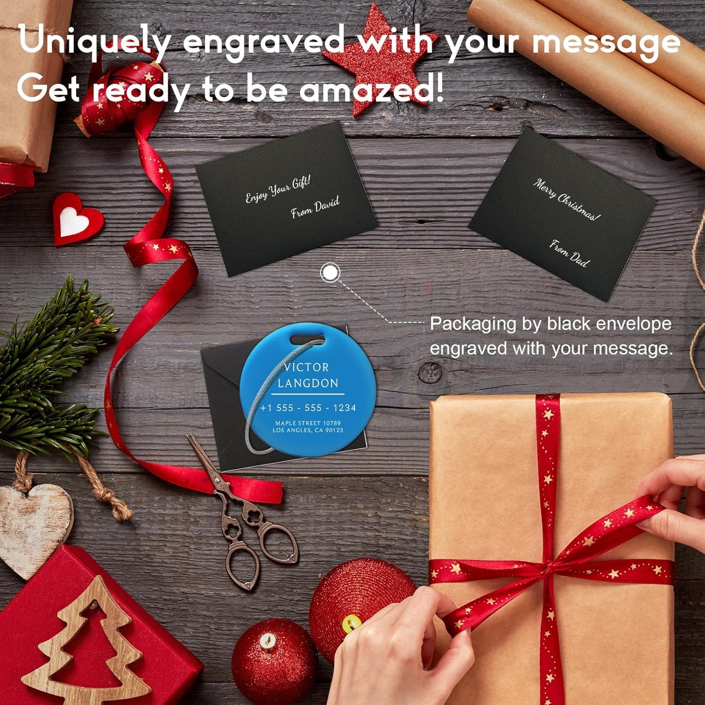 Stainless Luggage Tags for Suitcases: Metal Personalized Luggage Tags and Bags with Customizable Texts (Blue)