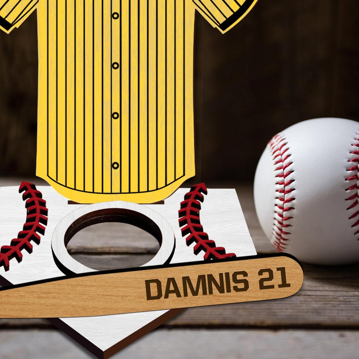 Personalised Baseball Ball Holder Custom Name Number Baseball Jersey Sign Display Case Home Run Baseball Ball Desk Tidy Home Decor Gift for Boy Men Dad Grandpa (Baseball Jersey Baseball Holder)