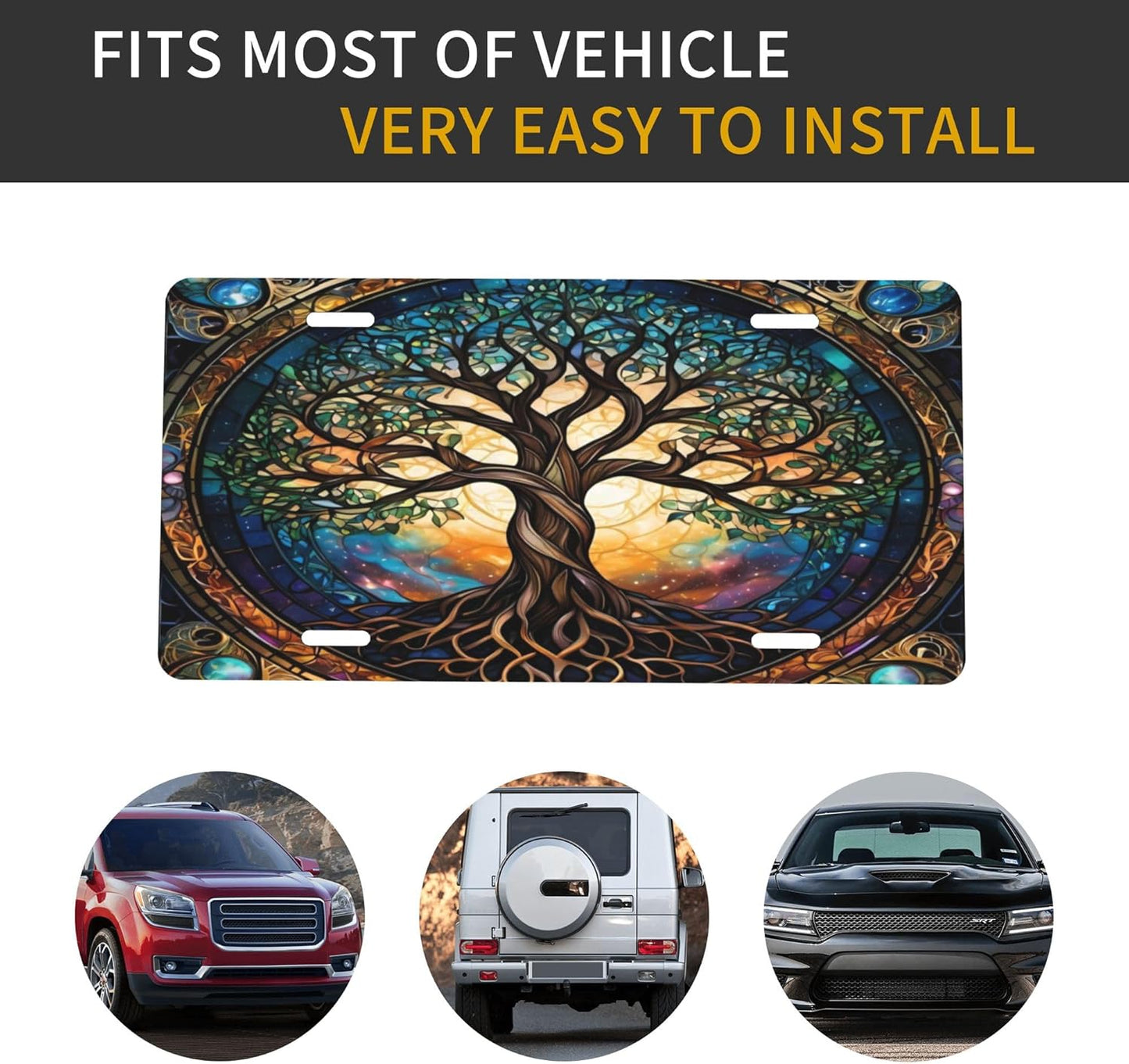 Tree of Life Abstract Colorful License Plate Funny Aluminum Front License Plates Decorative Waterproof Rust-Free Metal Car Plate Covers for Women Men Car Tag Accessories fit Truck SUV Rv 12 X 6 Inch
