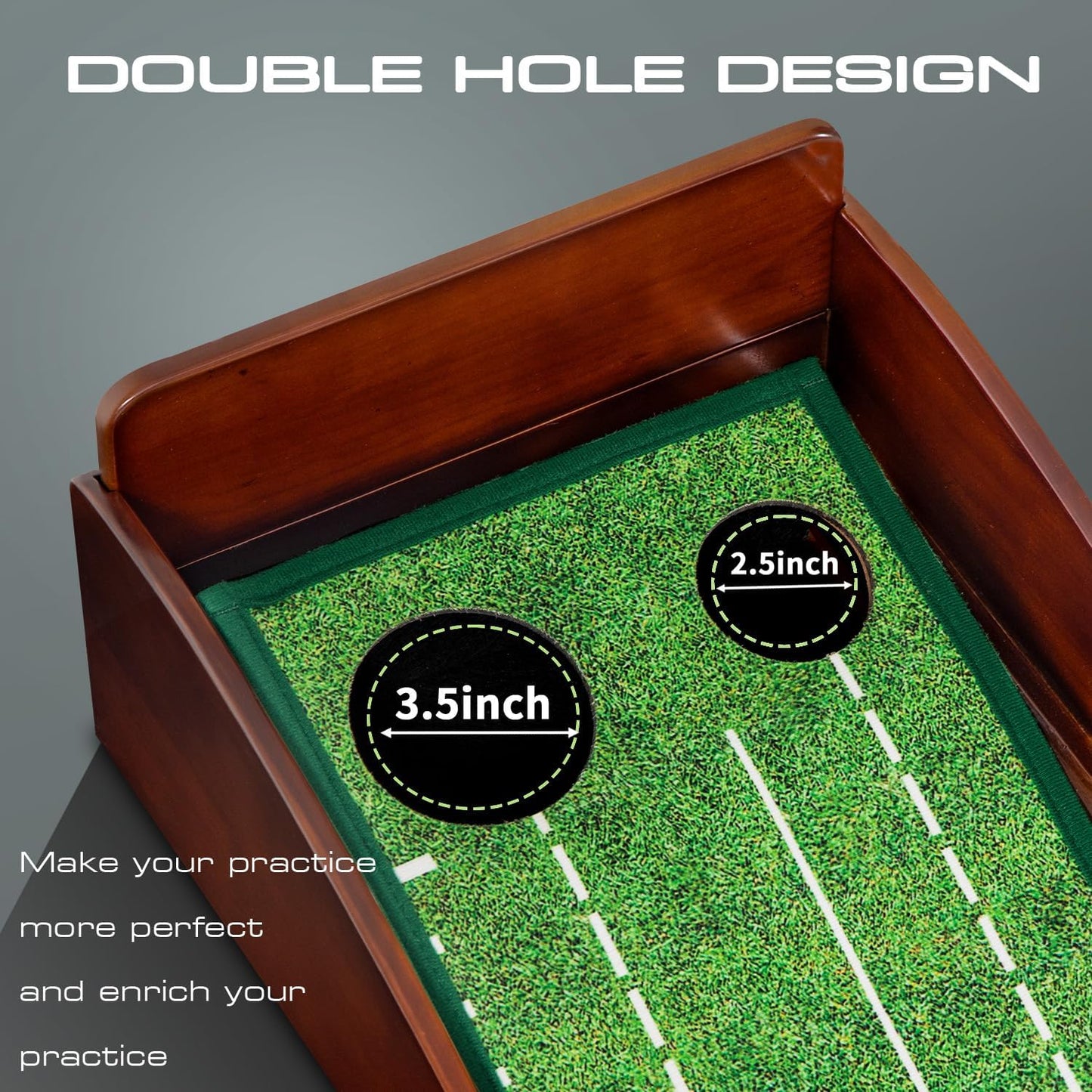 Putting Green Portable Indoor Putting mat，Includes Putting Practice Ball, Wrinkle-Free Mat, and Solid Wood Construction,Office, Living Room, Golf Gift