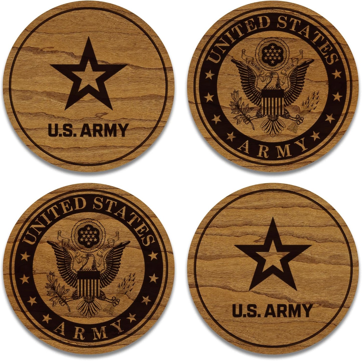 LazerEdge U.S. Army Wooden Coaster Set – Cherry Wood – Handcrafted Collectible 4-Pack | Made in USA | Officially Licensed Product