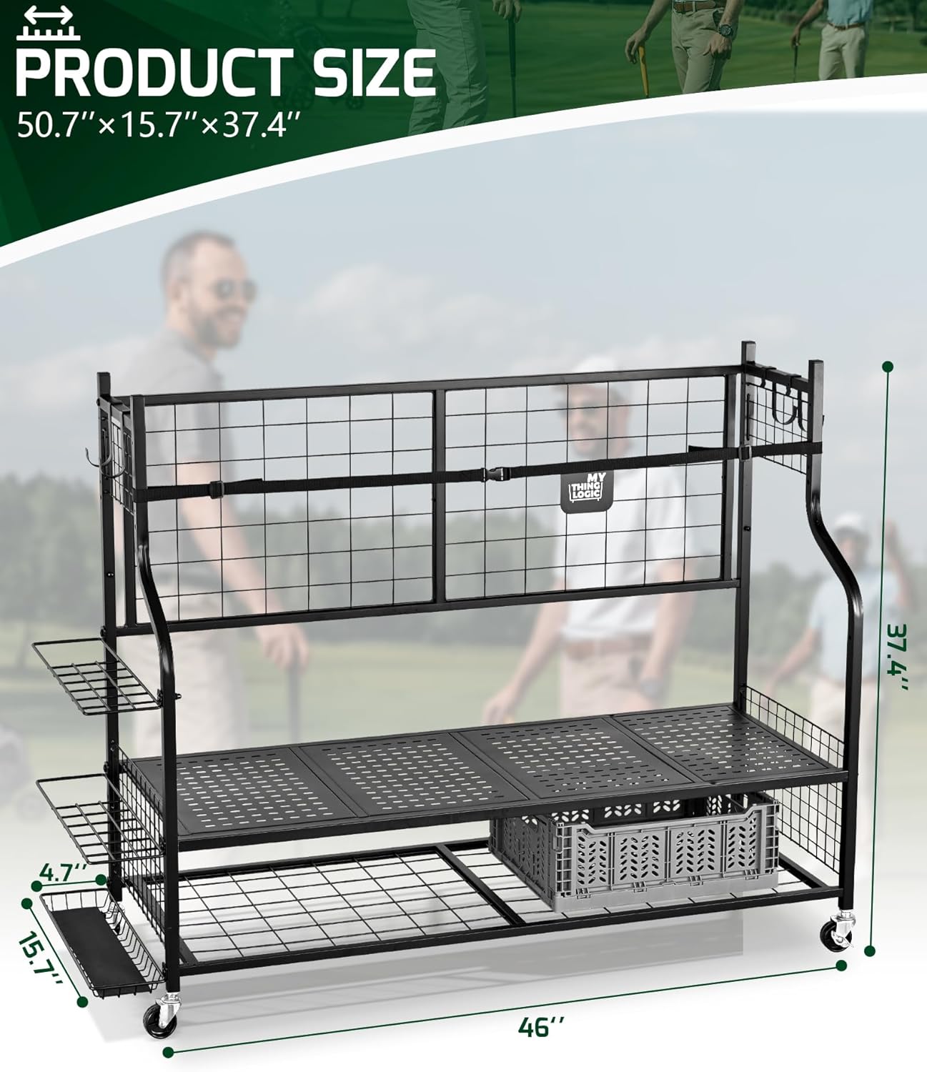 Mythinglogic Golf Bag Storage Organizer, Extra Large Golf Storage Stand for Golf Bag Accessories, Golf Storage Rack for Garage, Golf Club, Home