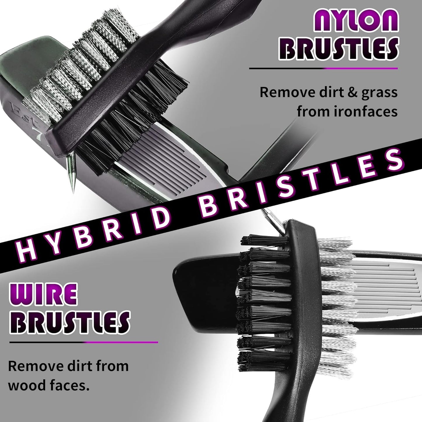 Mile High Life Golf Club Brush, Club Groove Cleaner with 2 Ft Retractable Extension Cord and Aluminum Carabiner, Golf Bag Accessories for Men and Women