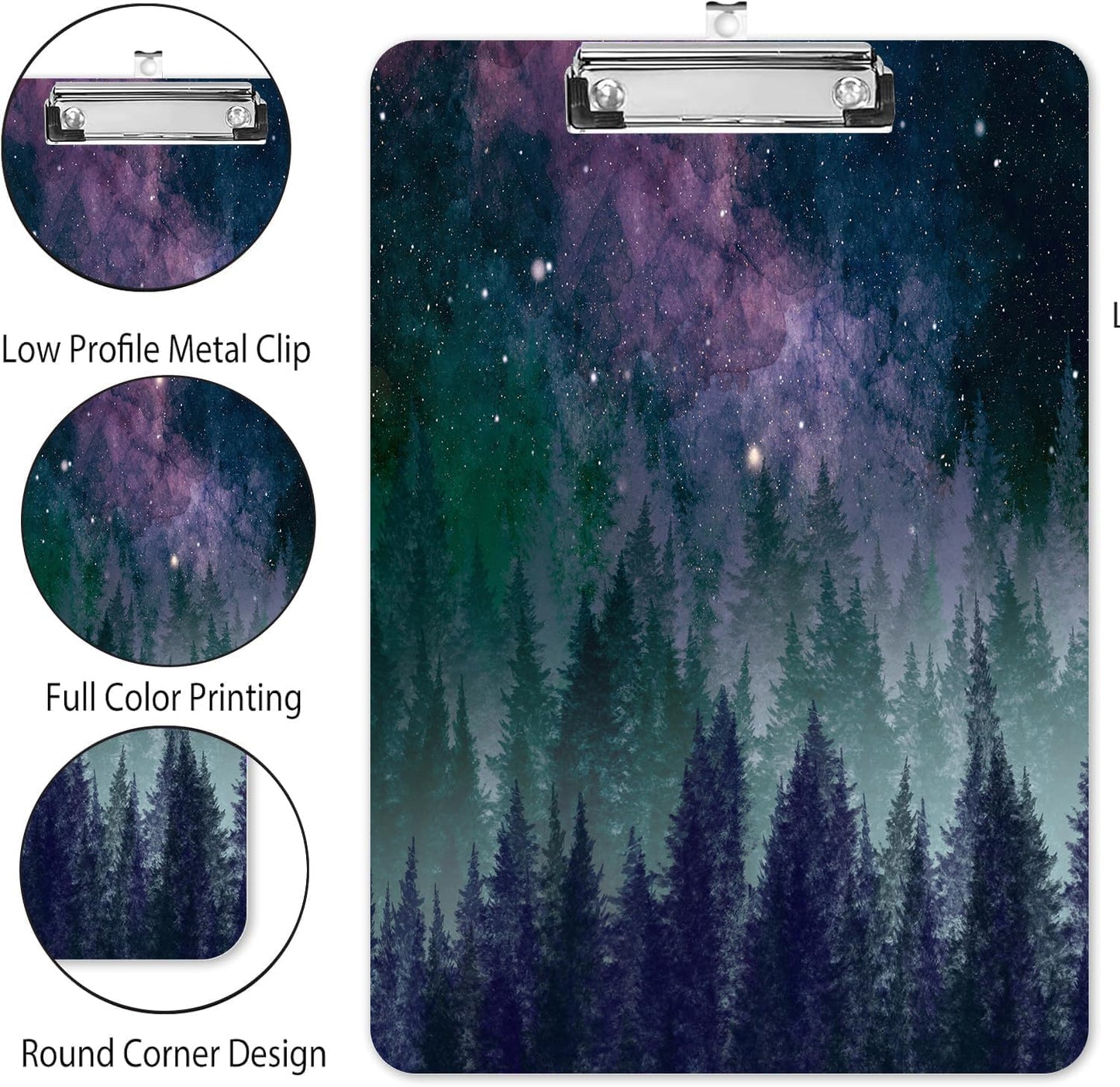 Fashion A4 Clipboard, Standard Letter Size 9" x 12.5", Decorative Wooden Clipboard with Low Profile Metal Clip for Office, School, Teachers, and Students, Galaxy Forest