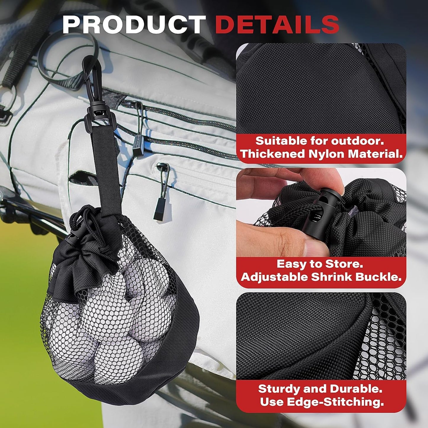 3PCS Golf Ball Bags with Drawstring, Nylon Mesh Bag for Golf Balls, Design for Most Outdoor Storage