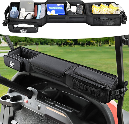Foldable Golf Cart Inner Front Storage Basket, 1680D Oxford-Fabric Universal No-Drilling Golf Cart Dash Organizer Compatible with EZGO Club Car Drive Kandi Yamaha