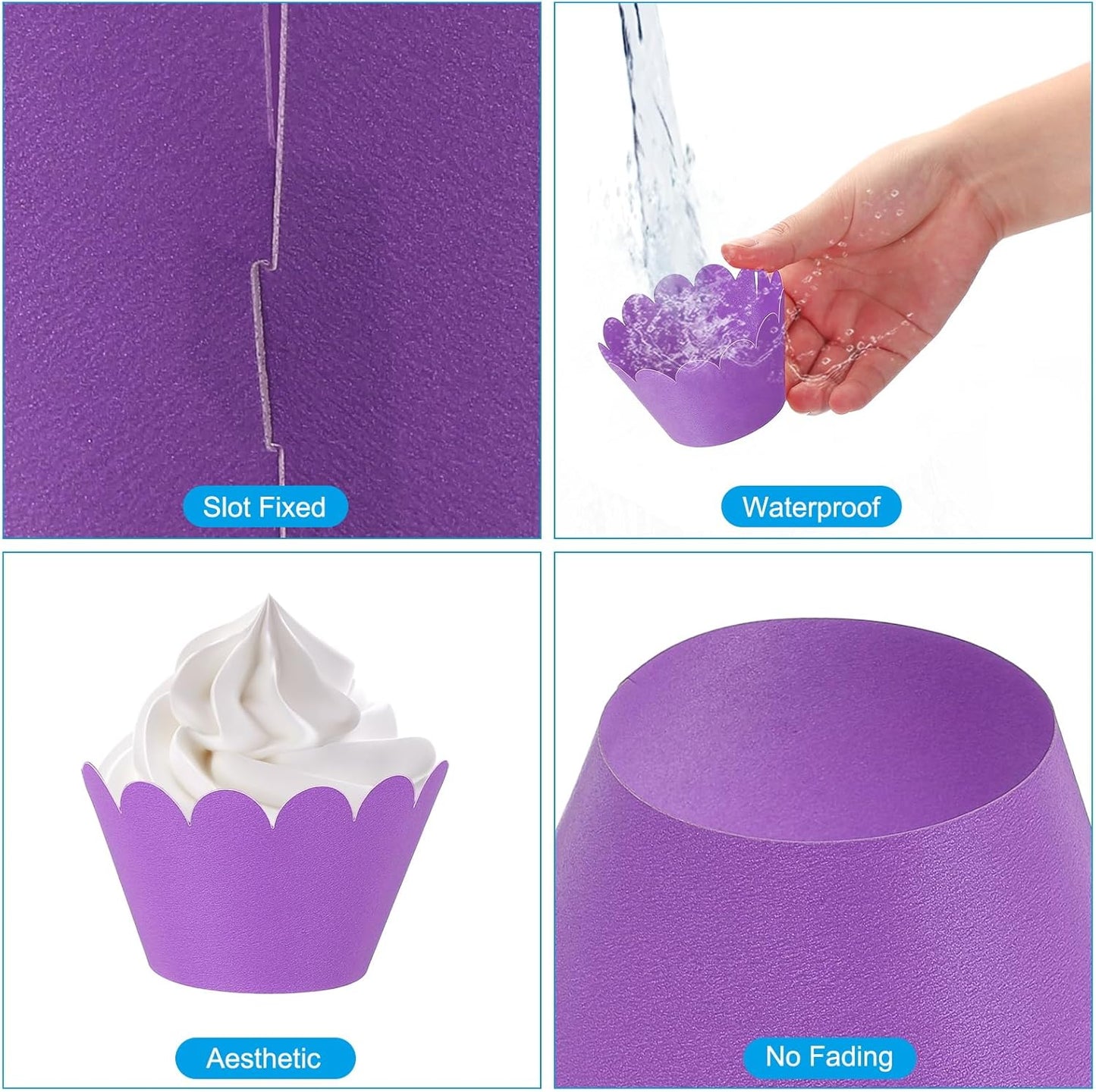 PATIKIL Cupcake Wrappers Paper, 50 Pack Baking Cups Standard Wave Decoration for Anniversary Birthday Weddings Parties, Dark Purple