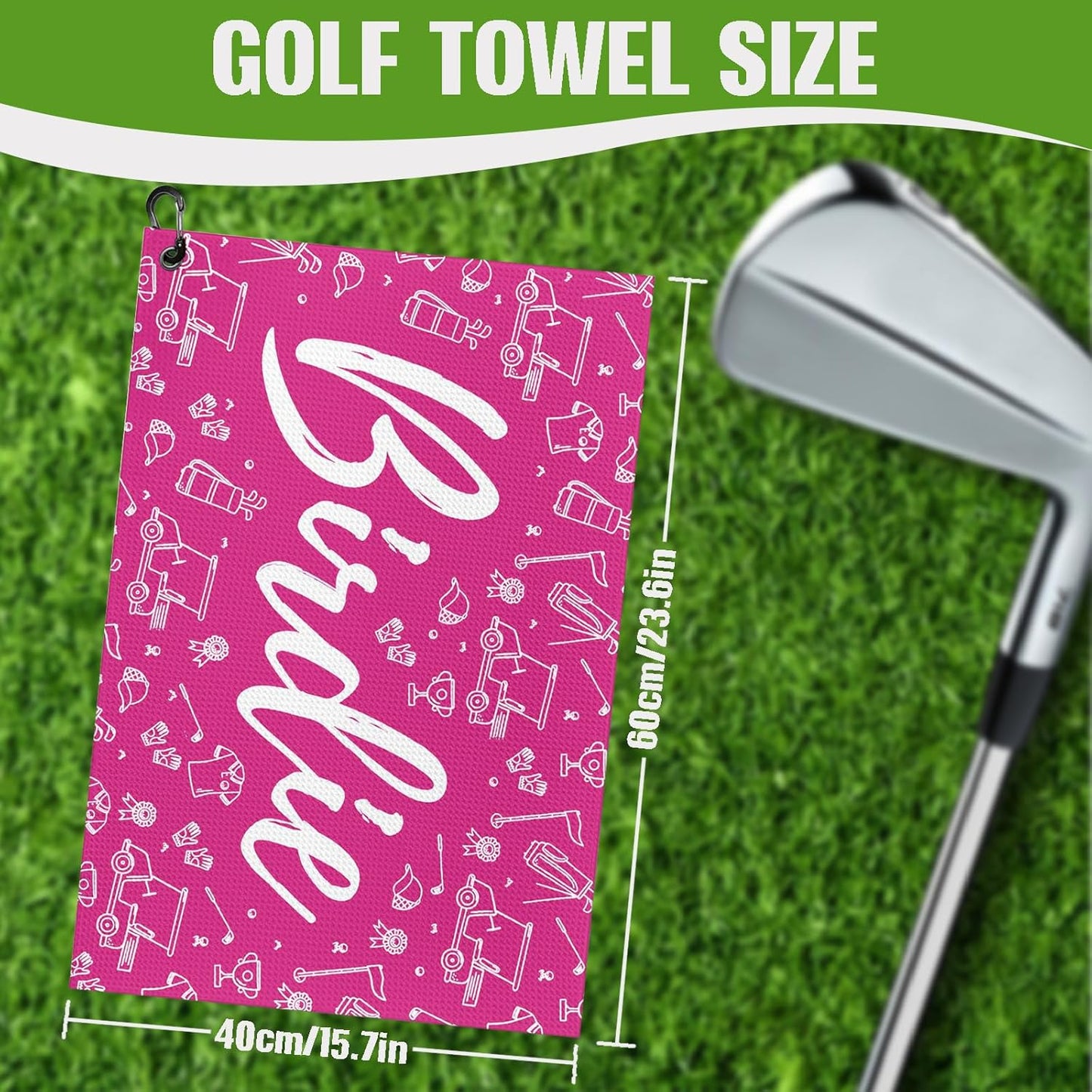 Womens Pink Golf Towel and Brush Set, Microfiber Waffle Golf Bag Towel with Clip, Cute Golf Cleaning Kit Funny Joke Logo Golf Accessories Gifts for Golf Fan, Ladies Golf Lovers Golfers Retirement Gift