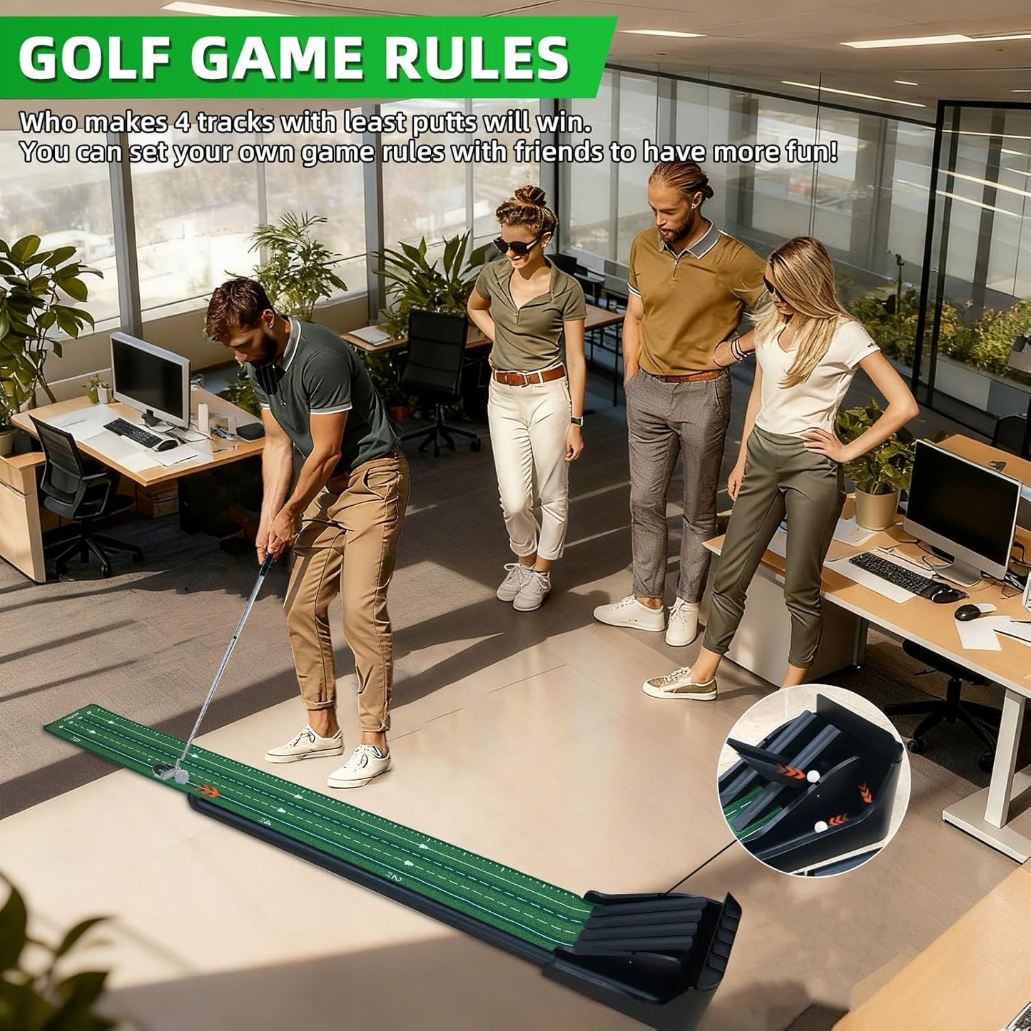 KOFULL Putting Green Mat, 4 Balance Boards Putting Mat, Greater Challenge and Fun, Golf Green Mat with Automatic Ball Return, Indoor & Outdoor Practice, Golf Gifts for Men
