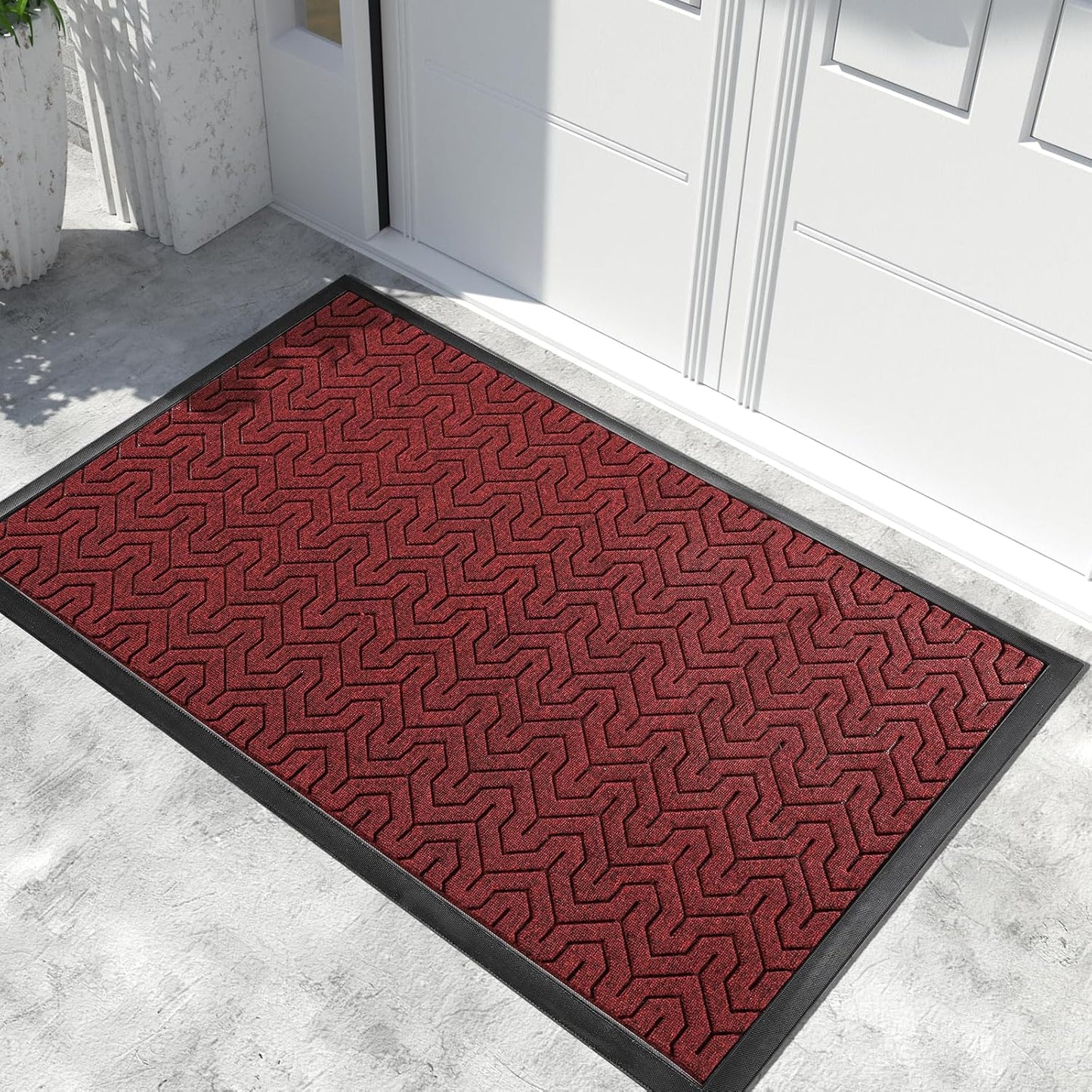 Yimobra Extra Large Door Mat Outside Entrance 60x36, Waterproof Heavy Duty Outdoor Mats for Front Door, Non Slip Rubber Entry Mat for Garage Patio Indoor, Easy Clean, Black Red