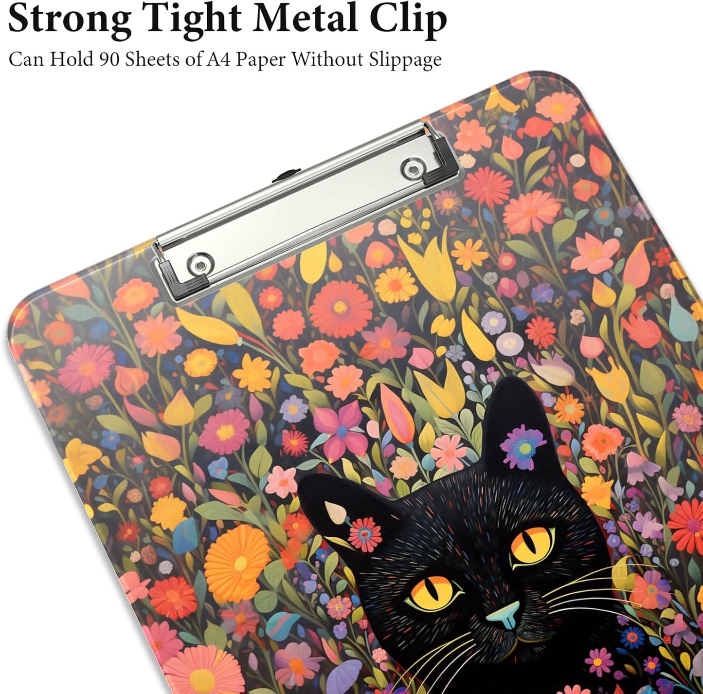 Rimilak Plastic Clipboards with Metal Clip, A4 Letter Size 9 x 12.5 in, Office Decorative for Students Women Men and Kids, Cute Custom Pattern, Flowers Cat