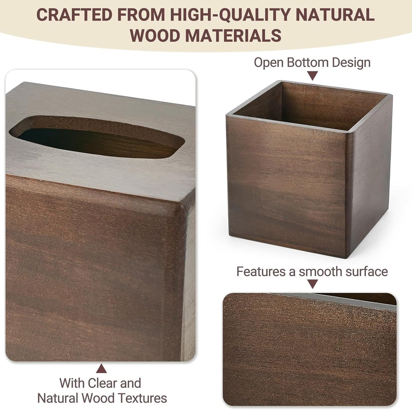 Mkono Tissue Box Cover Square Open-Bottom Wood Tissue Box Holder Decorative Facial Cube Organizer Modern Farmhouse Decor for Bathroom Bedroom Dresser Living Room Office Dorm, Dark Brown