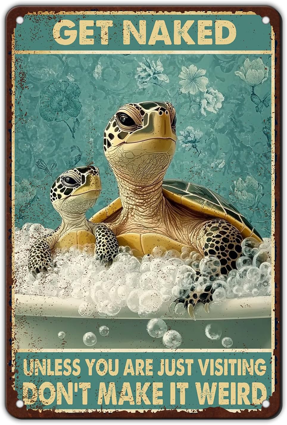Sea Turtle Funny Bathroom Quote Metal Tin Sign Wall Decor Vintage Get Naked For Home Hotel Bathroom Sign 12x8 Inch