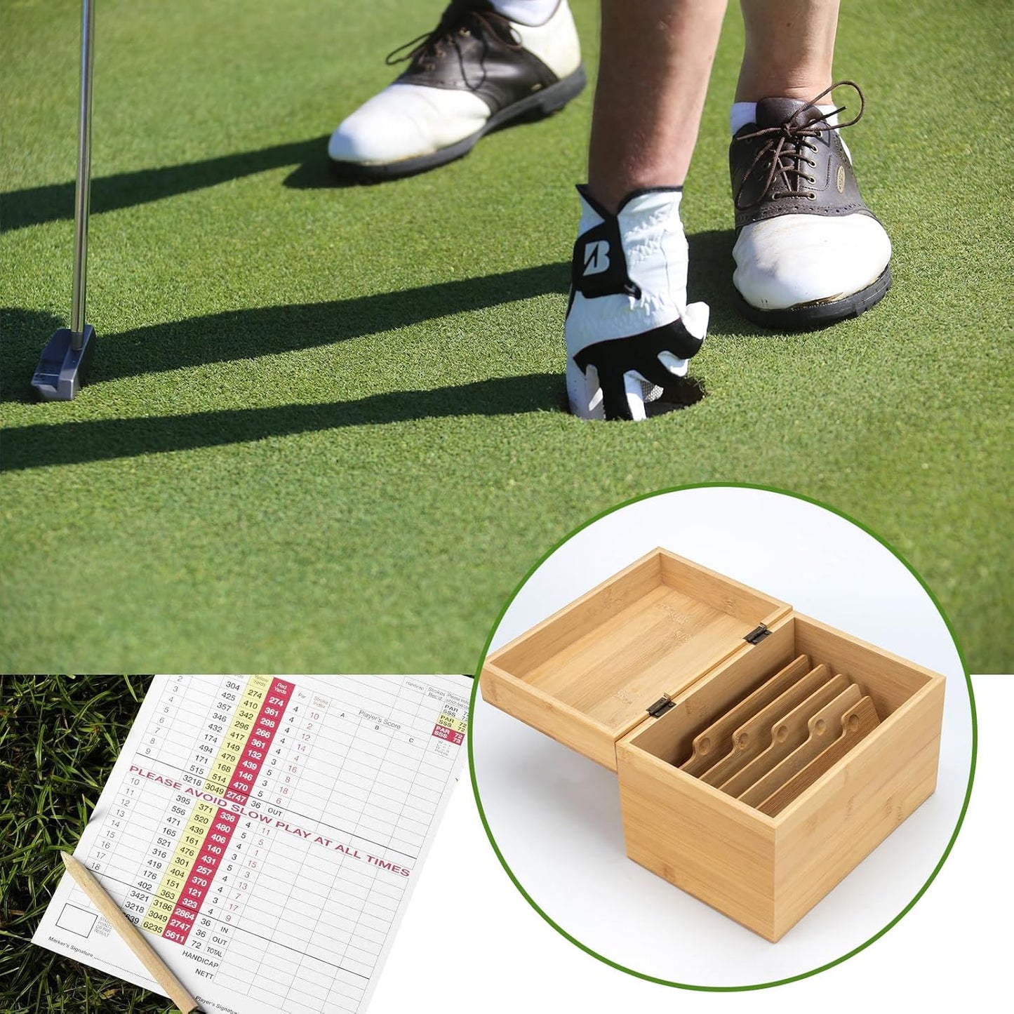 Golf Scorecard Collection Box, Golf Storage Box With 5 Wooden Dividers Holds Scorecards, Photos, Keepsakes, Yardage Books, Golf Scorecard Holder Keeper Accessories to Organize and Display