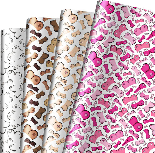 Dtiafu Bridal Shower Wrapping Paper for Women Girlfriend - 8 Sheet Funny Wrapping Paper with Pink Boob Print for Wedding Valentines Day Holiday Bachelorette Party- 20 x 28 Inch Per Sheet