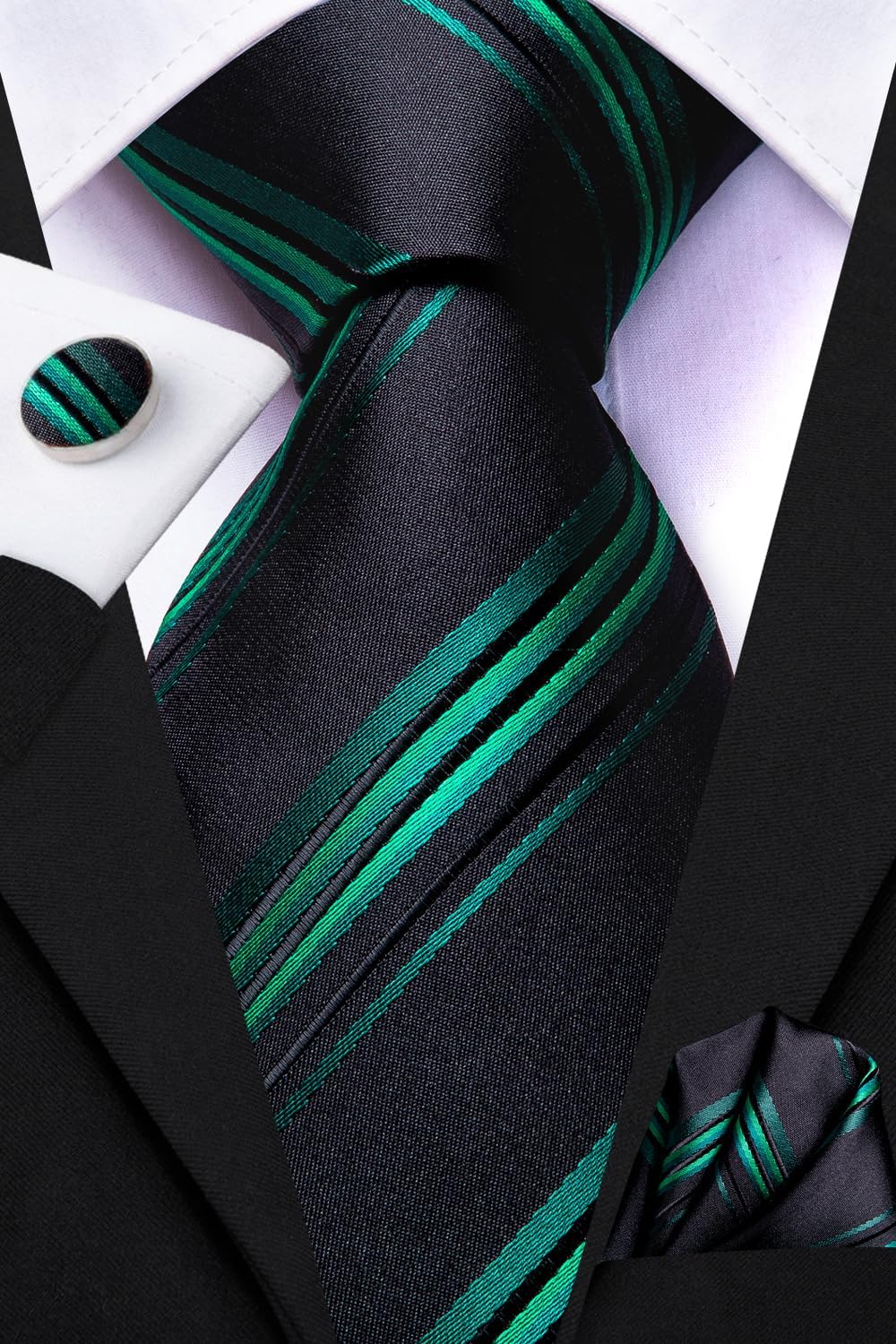 Dubulle Mens Paisley Striped Tie WOVEN Necktie for Men and Handkerchief Cufflinks Set Wedding Formal Business