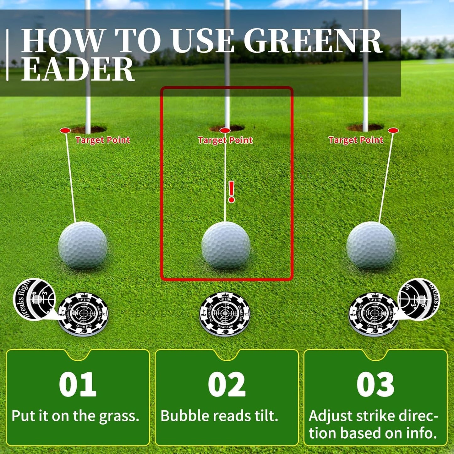 Golf Green Reader, 2 Pack Golf Ball Marker Hat Clip with High Precision Horizontal Bubble, Putting Training Aid Golf Accessories Tool Gift for Men Women