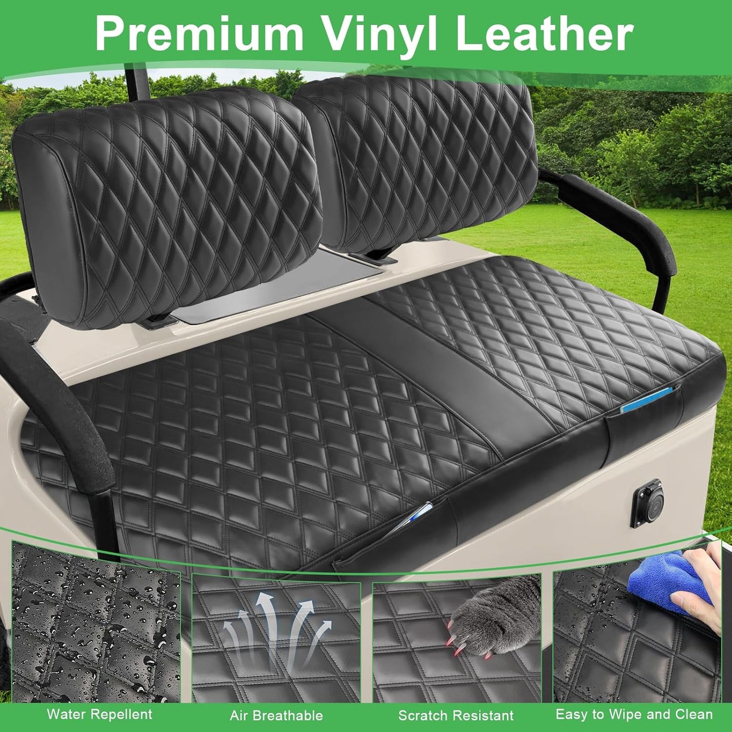 Yamaha G2 G8 G9 G11 G14 G16 G19 G20 G21 G22 Seat Cover, Golf Cart Front Seat Cover OEM Ordinary Seat Cushion, Thick Vinyl Leather Comfortable/Breathable, No Need Detaching Armrests
