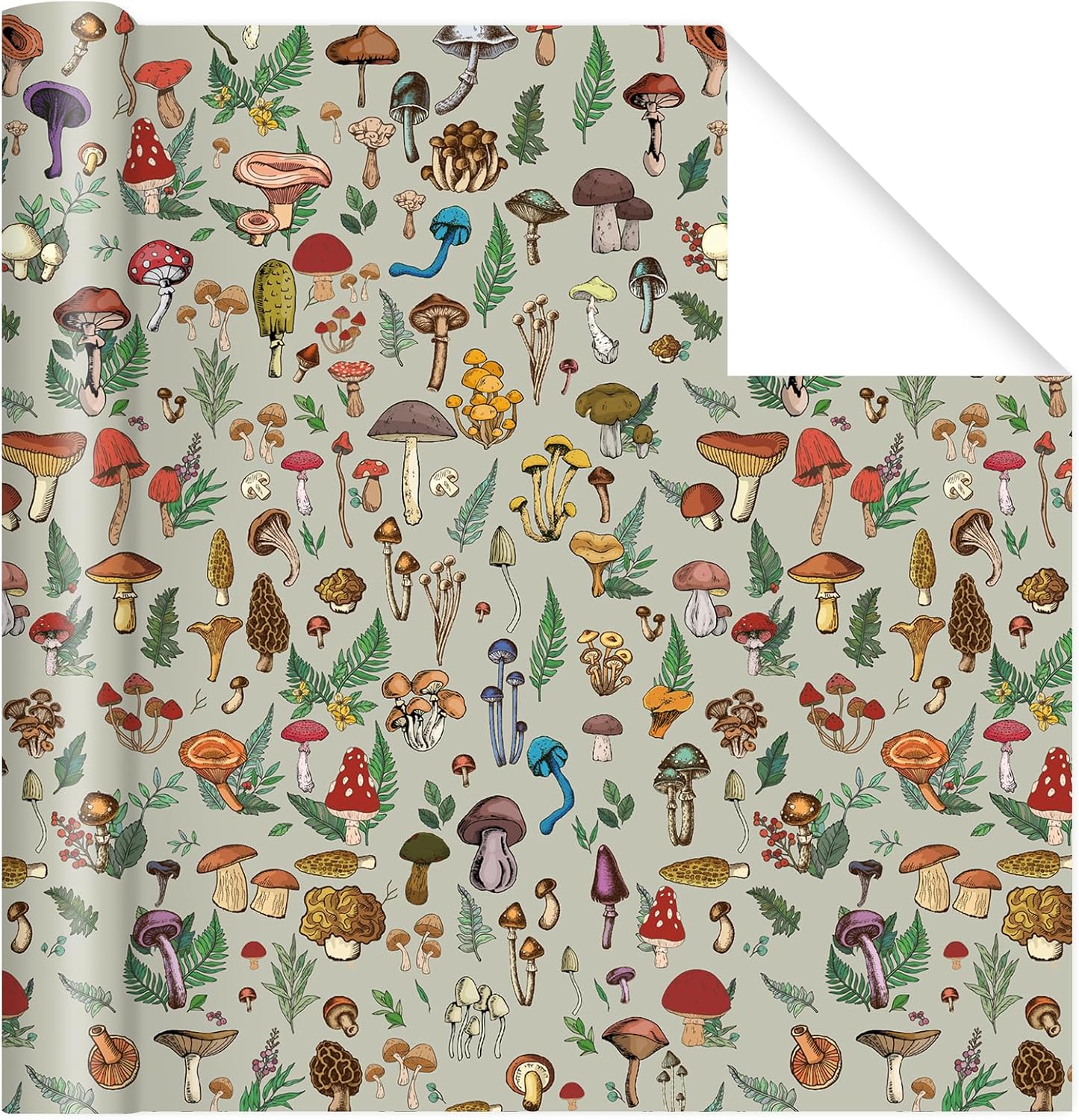 Pineraap Mushroom Wrapping Paper Roll - 17Inch x16.4Feet - Plants Whimsical Forest Theme Gift Wrap for Birthday,Party,Holiday Decor