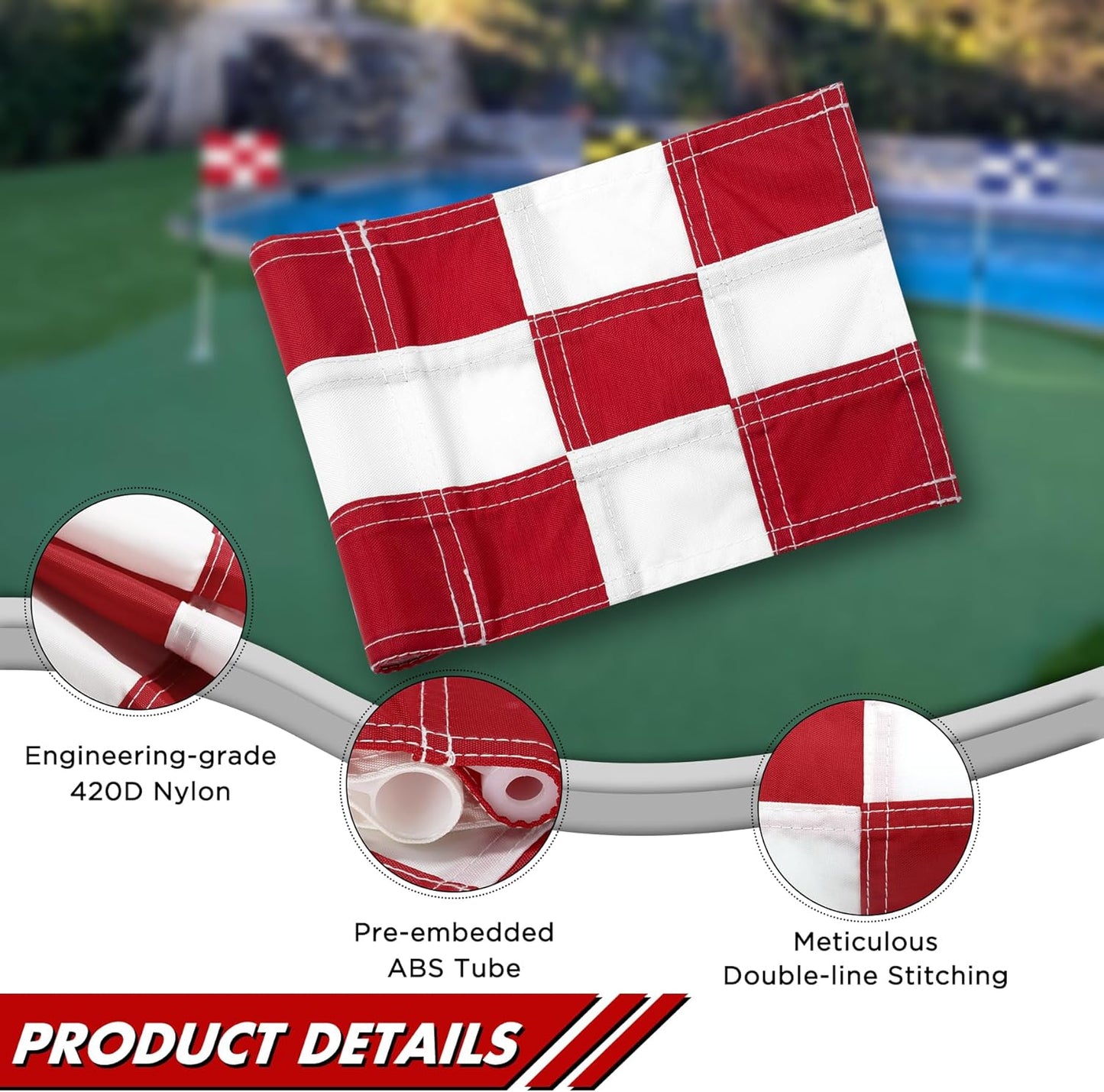 KINGTOP Checkered Golf Flag All 8x6 Inch – 420D Nylon, Tube Inserted – Mini Practice Putting Green Flags for Yard