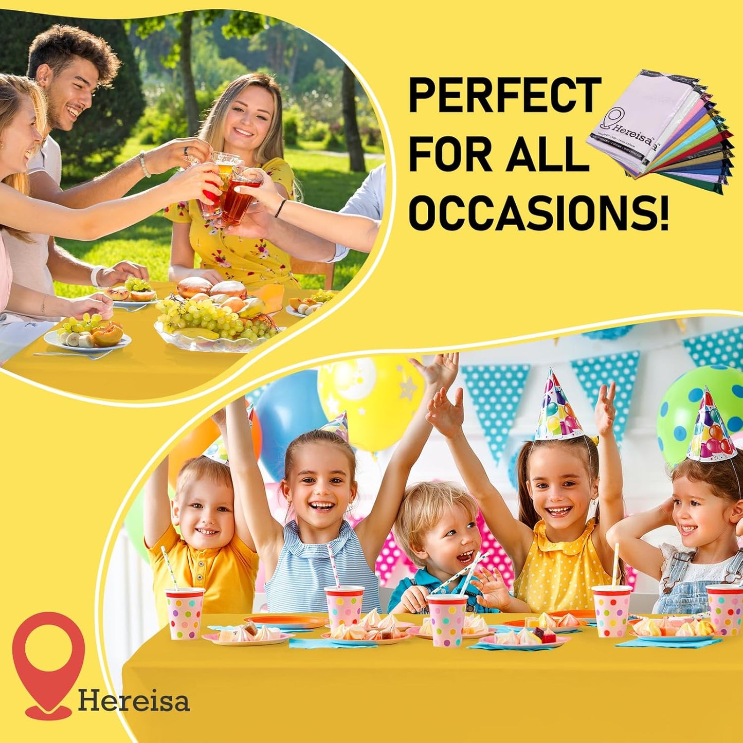 Plastic Yellow Tablecloths 3 Pack Disposable Table Covers 54 in. x 108 in. Table Cloths Bridal Party Tablecovers for Parties Engagements Weddings Festivals, Fits 6 to 8 Foot Rectangle Tables