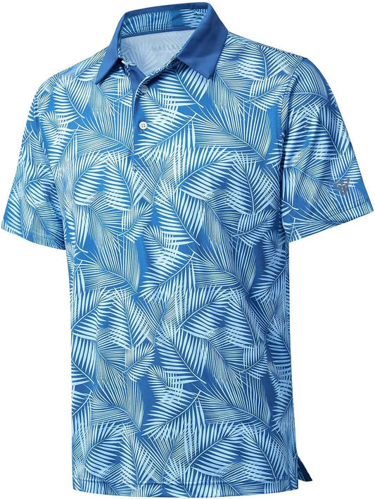 Golf Shirts for Men Dry Fit Short Sleeve Print Performance Moisture Wicking Polo Shirt