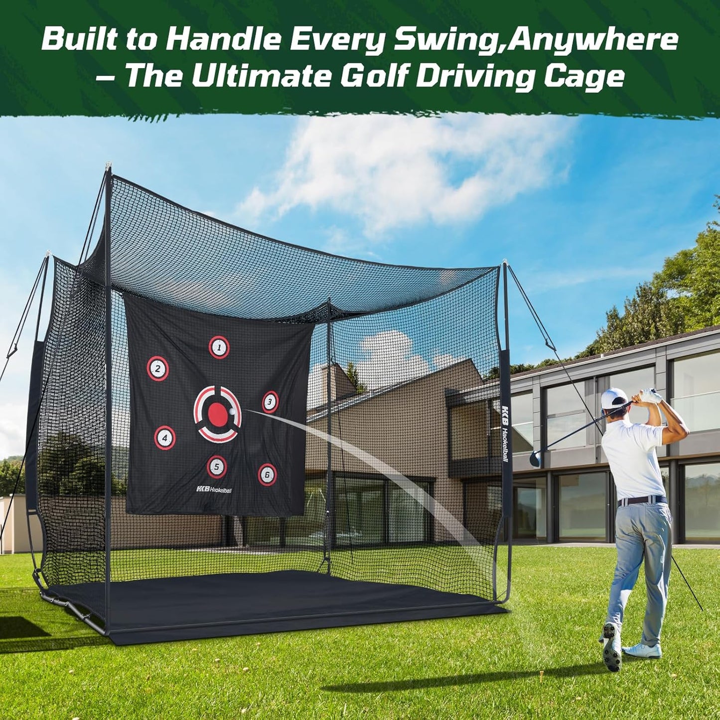 Haokelball Golf Practice Hitting Net for Driving Real Balls, Indoor Chipping Swing Training Nets with Impact Target, 10x7.5ft Heavy Duty Netting with Carry Bag for Backyard Outdoor Use