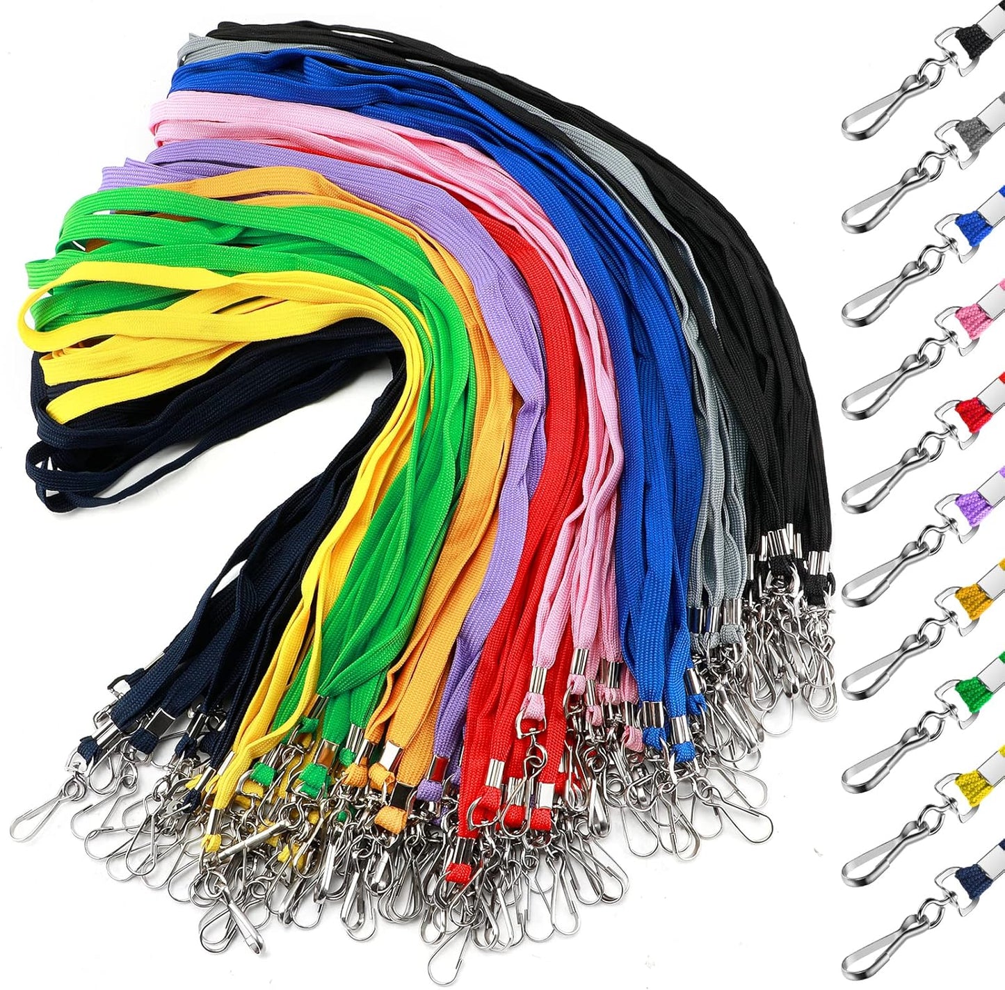 50 Pcs Color Lanyards Flat Lanyards for ID Badges Assorted Colors Badge Lanyards with Swivel J Hook Clip for Office Worker, Student, Teacher