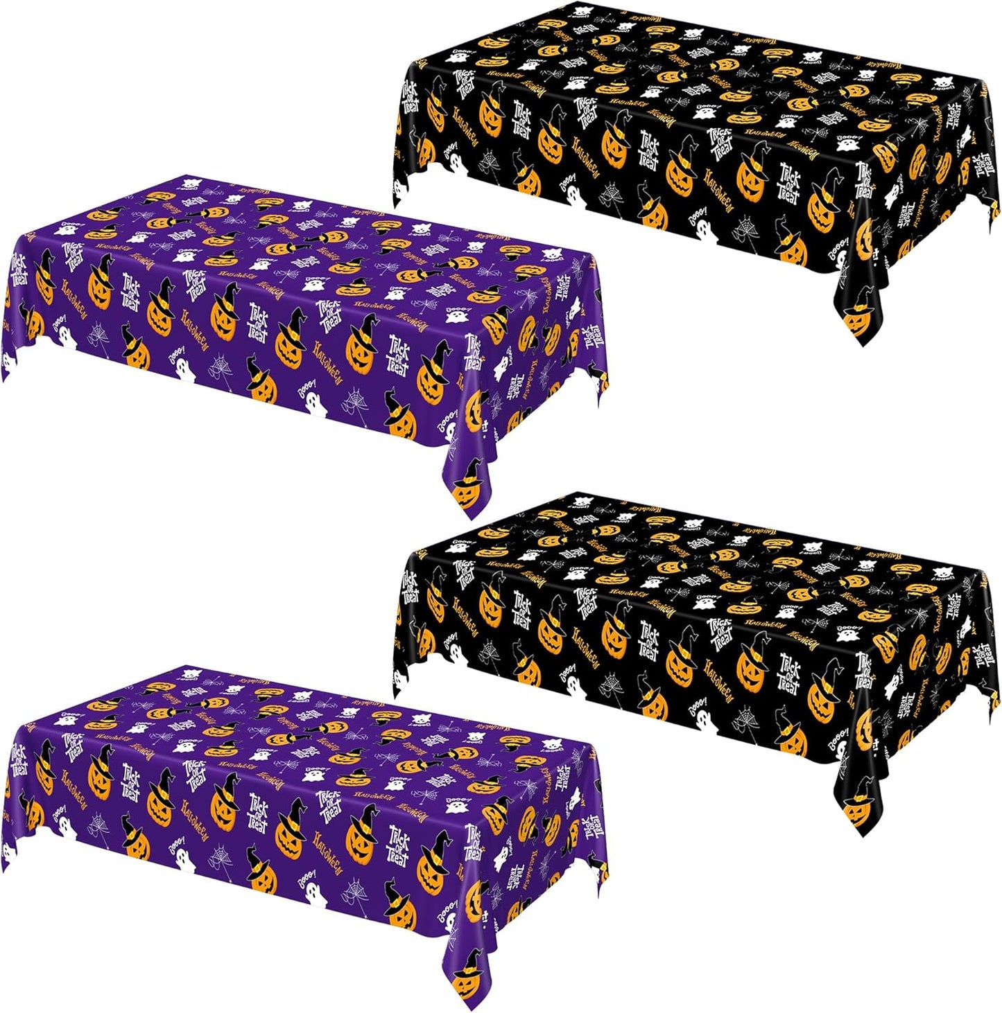 QZYL 4 Pack Halloween Coloring Tablecloth, 54" x 108" Pumpkin Decorations, Purple Disposable Table Cloth Black Plastic Tablecover, Halloween Party Decor Supplies Indoor Outdoor