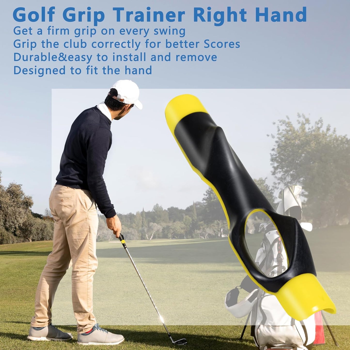 Golf Grip Trainer,Golf Club Grip Trainer Right Hand,Golf Grip Swing Training Aid for Golfer Proper Hand Position,Attaches to Most Golf Handles