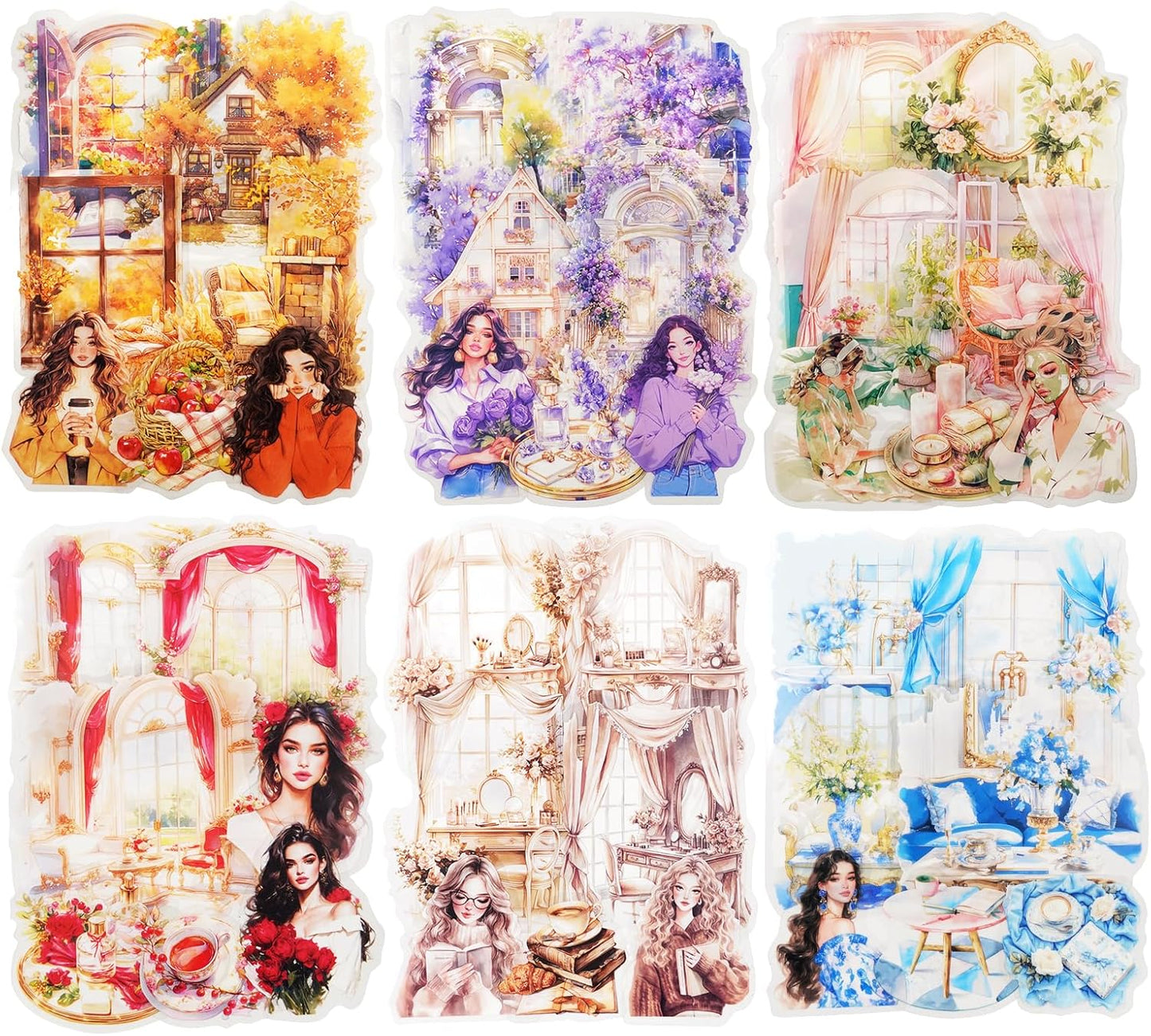 Cozy Home PET Stickers Set, 120PCS Vintage Girl and Room Aesthetic Stickers for Journaling, Scrapbooking, Planners and DIY Crafts