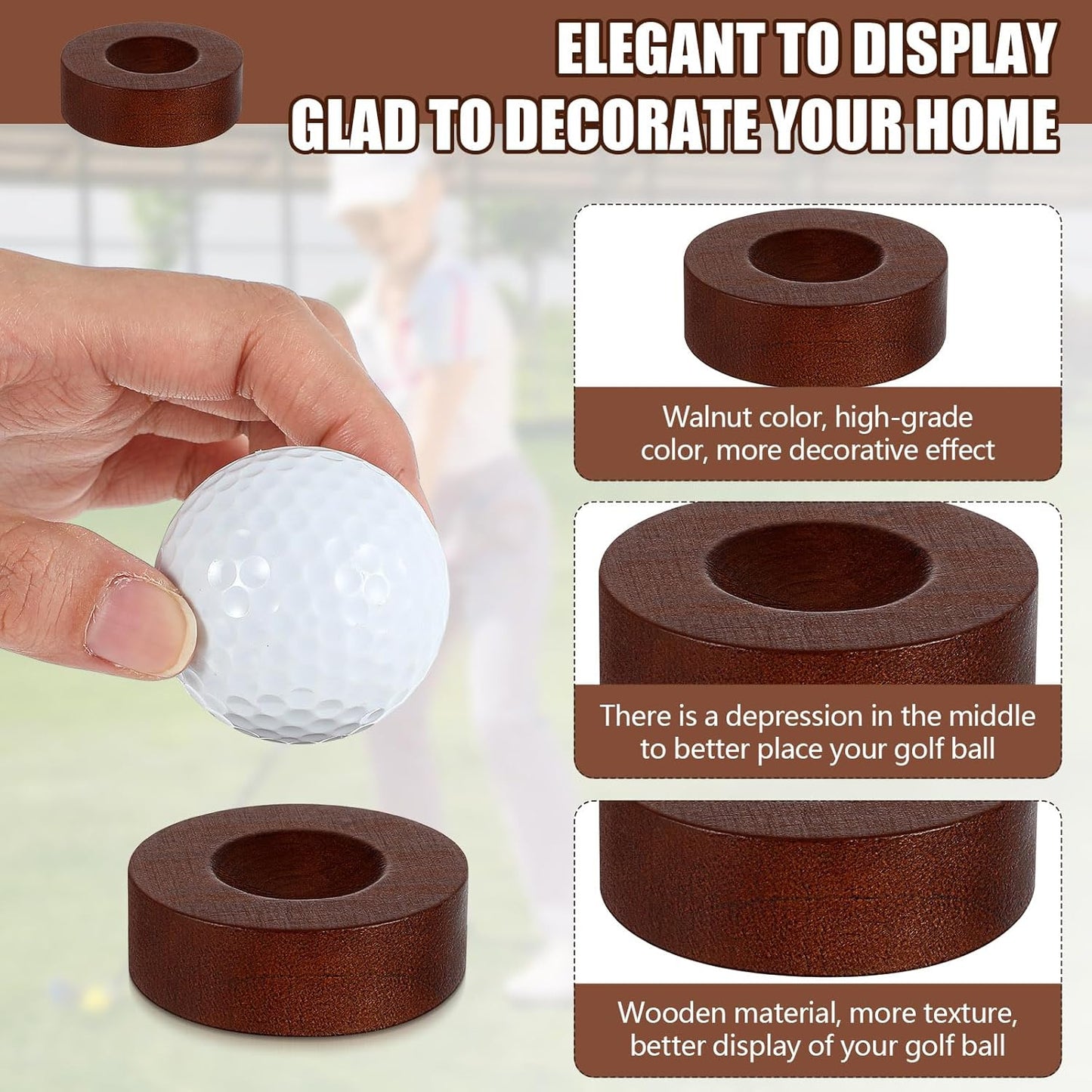 Wooden Golf Ball Display Stand 2 Inches Single Golf Ball Holder Mini Wood Display Bases Stand for Egg Stone Rock Decor