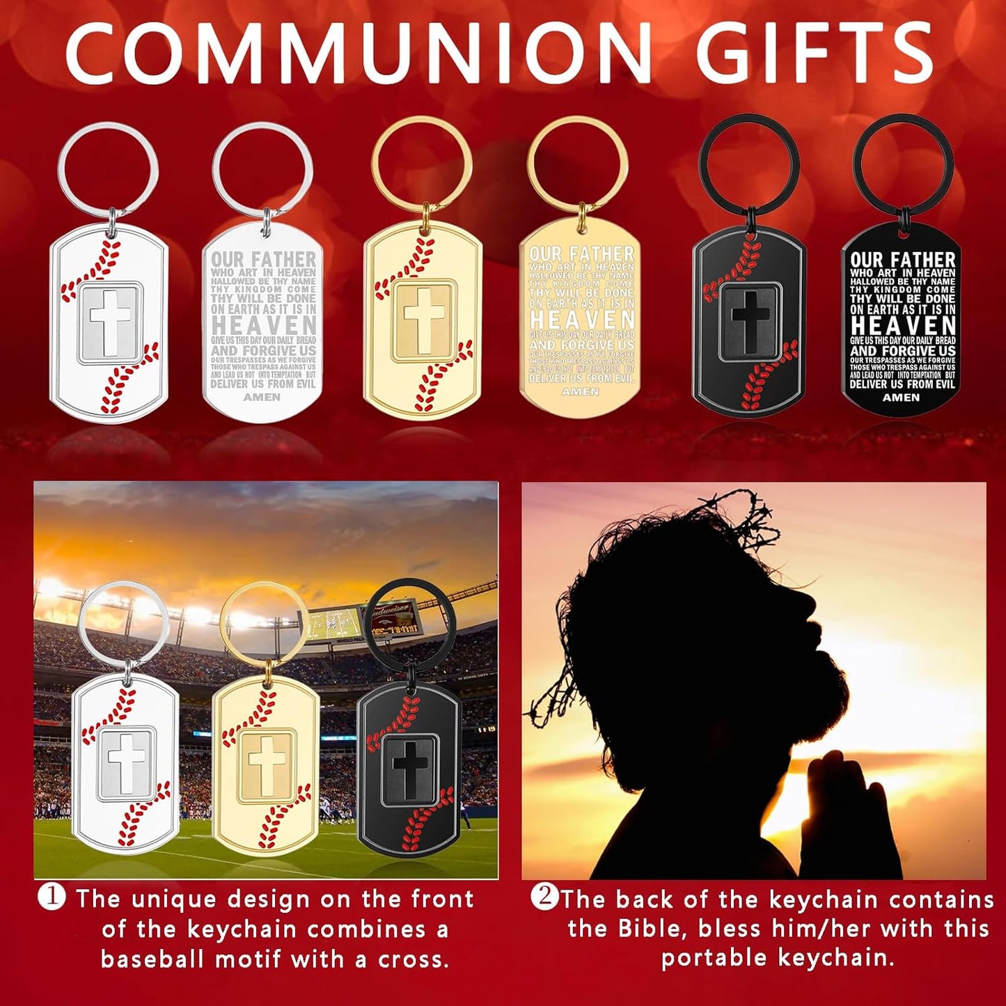 Football/Baseball/Soccer/Basketball Keychain for Men First Communion Baptism Confirmation Mens Gifts