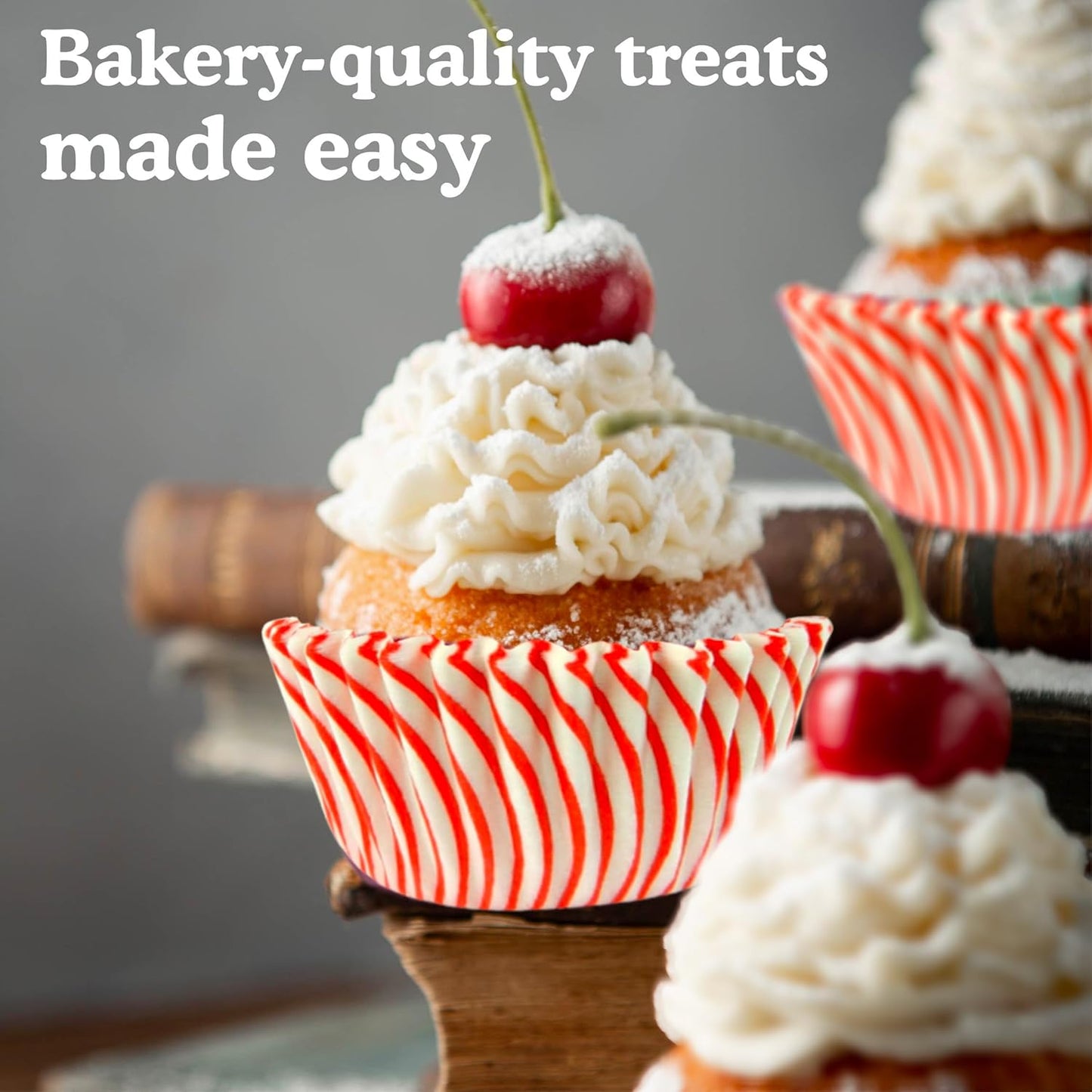 Regency Wraps Greaseproof Professional Grade Baking Cups, Pack of 40, Standard Liners, Red Pisa Stripe, for Cupcakes, Muffins, Candy, Non Stick