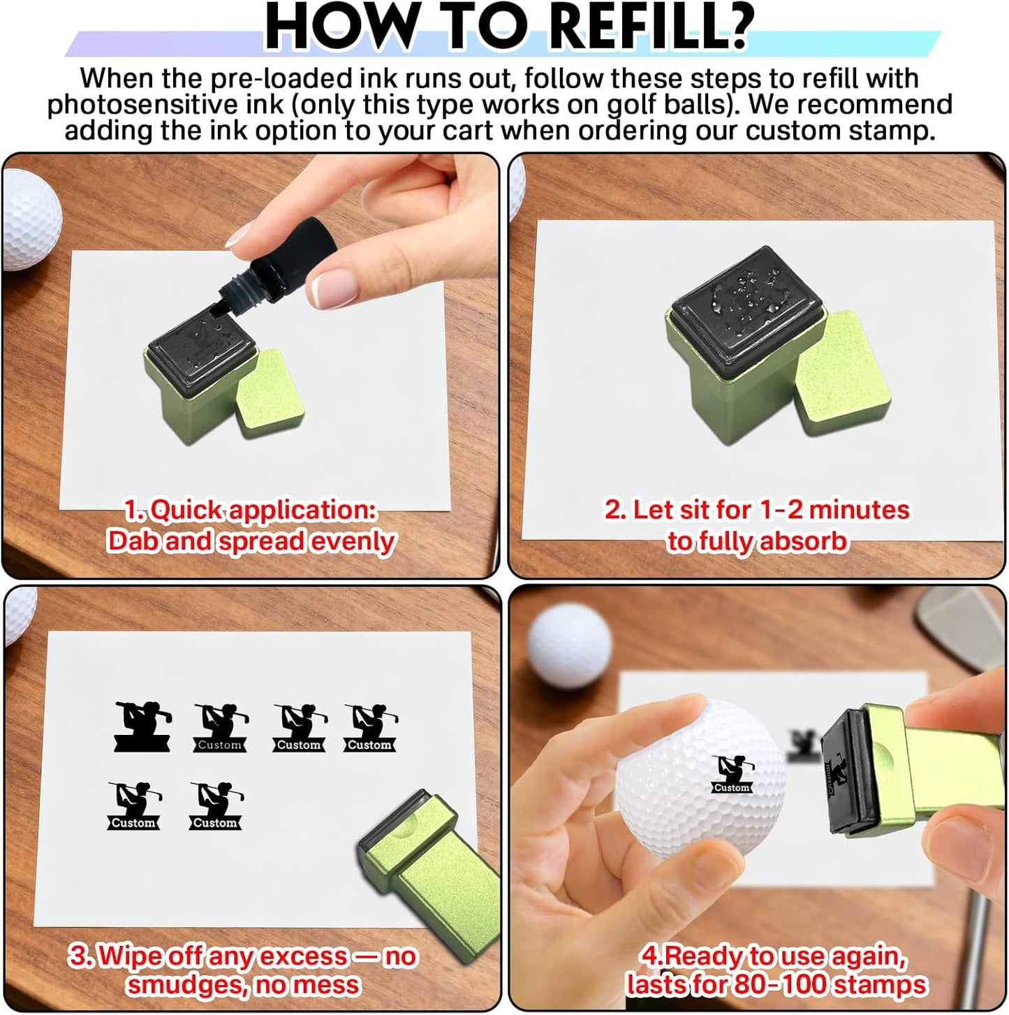 HDSD Custom Golf Ball Stamp Personalized Self-Ink Waterproof & Long-Lasting Monogram for Golfers